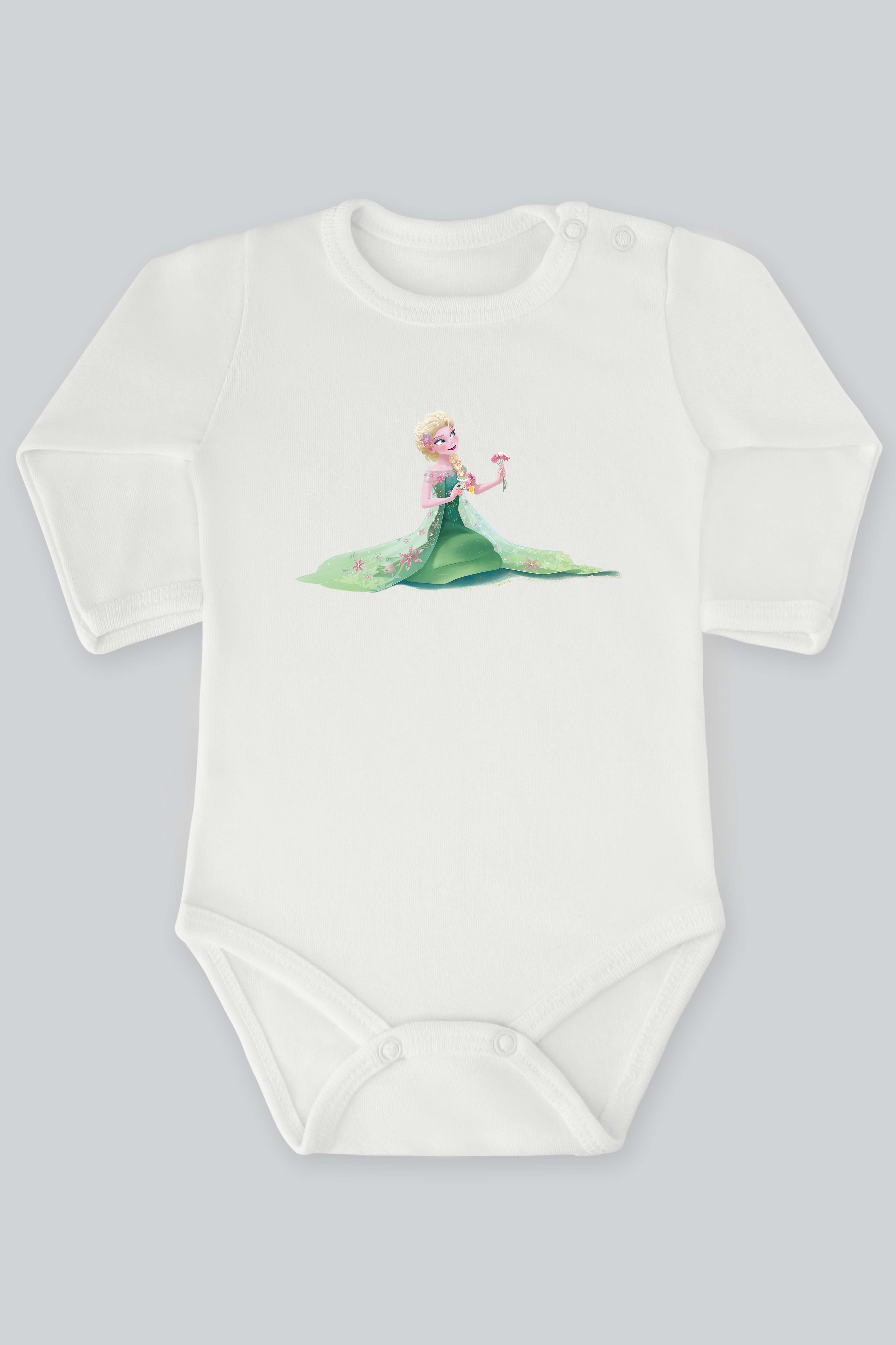 Karlar Ülkesi Frozen 22 Elsa Baskılı Bebek Çıt çıtlı Zıbın Badi %100 Pamuk