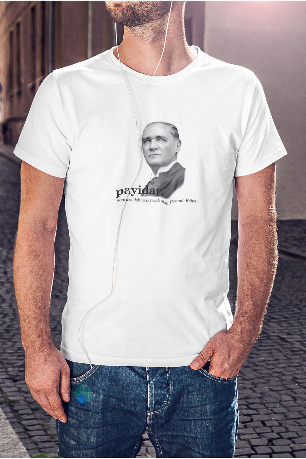 Küçük resim: Atatürk Payidar Yazı Baskılı Tişört Erkek %100 Pamuk