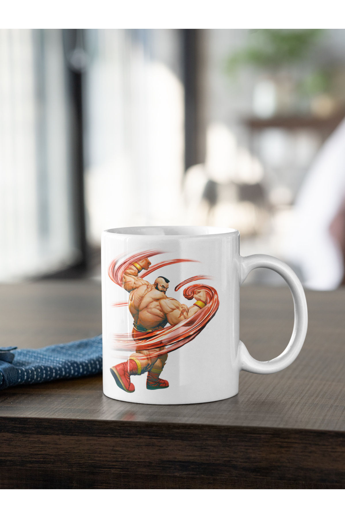 Street Fighter Zangief Karakter Baskılı Kupa Beyaz Porselen Mug