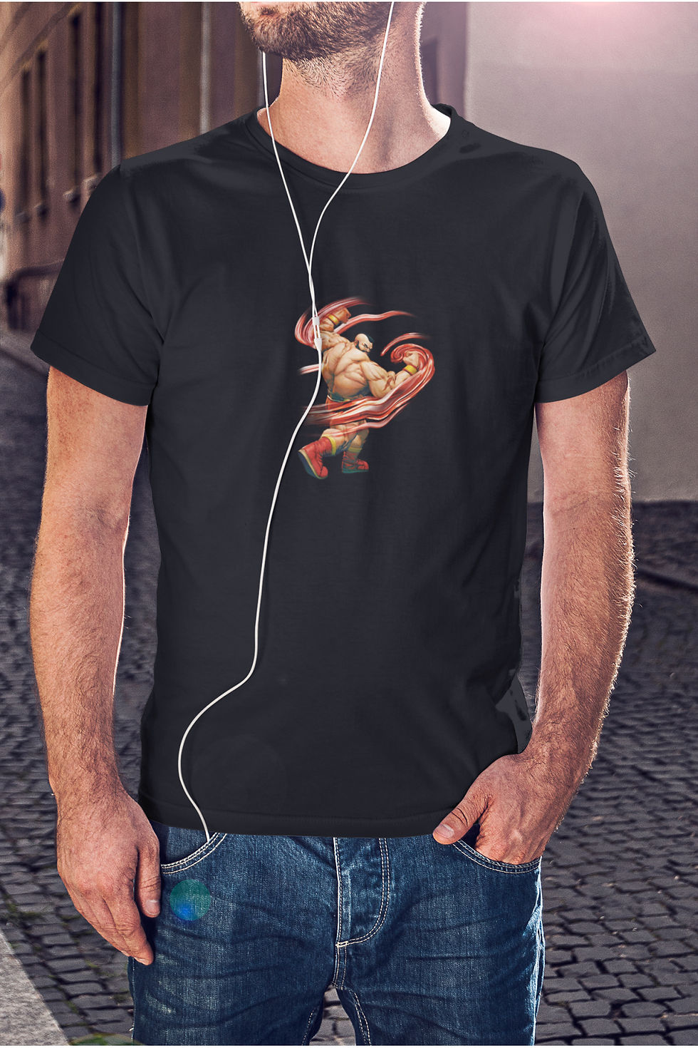 Küçük resim: Street Fighter Zangief Karakter Baskılı Tişört Erkek %100 Pamuk