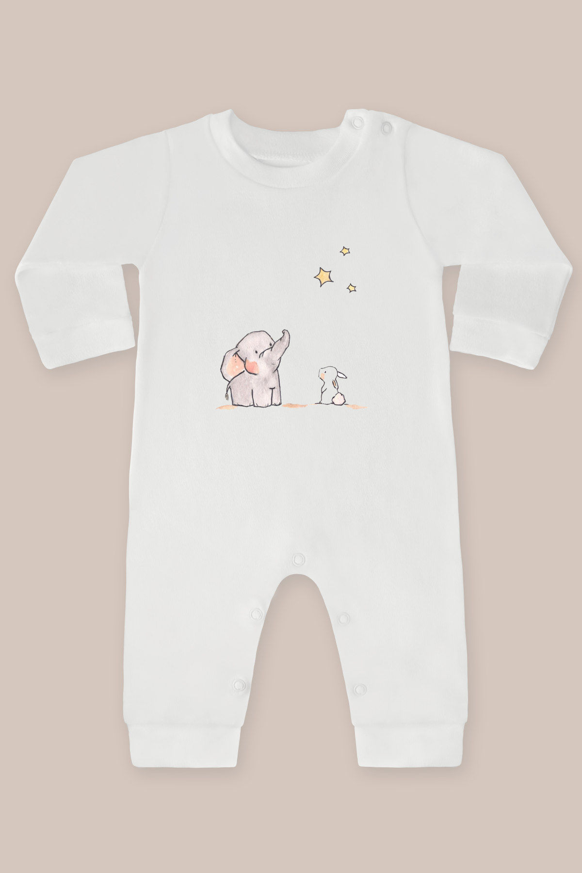 Fil ve Tavşan 19 Baskılı Uzun Kollu Tulum