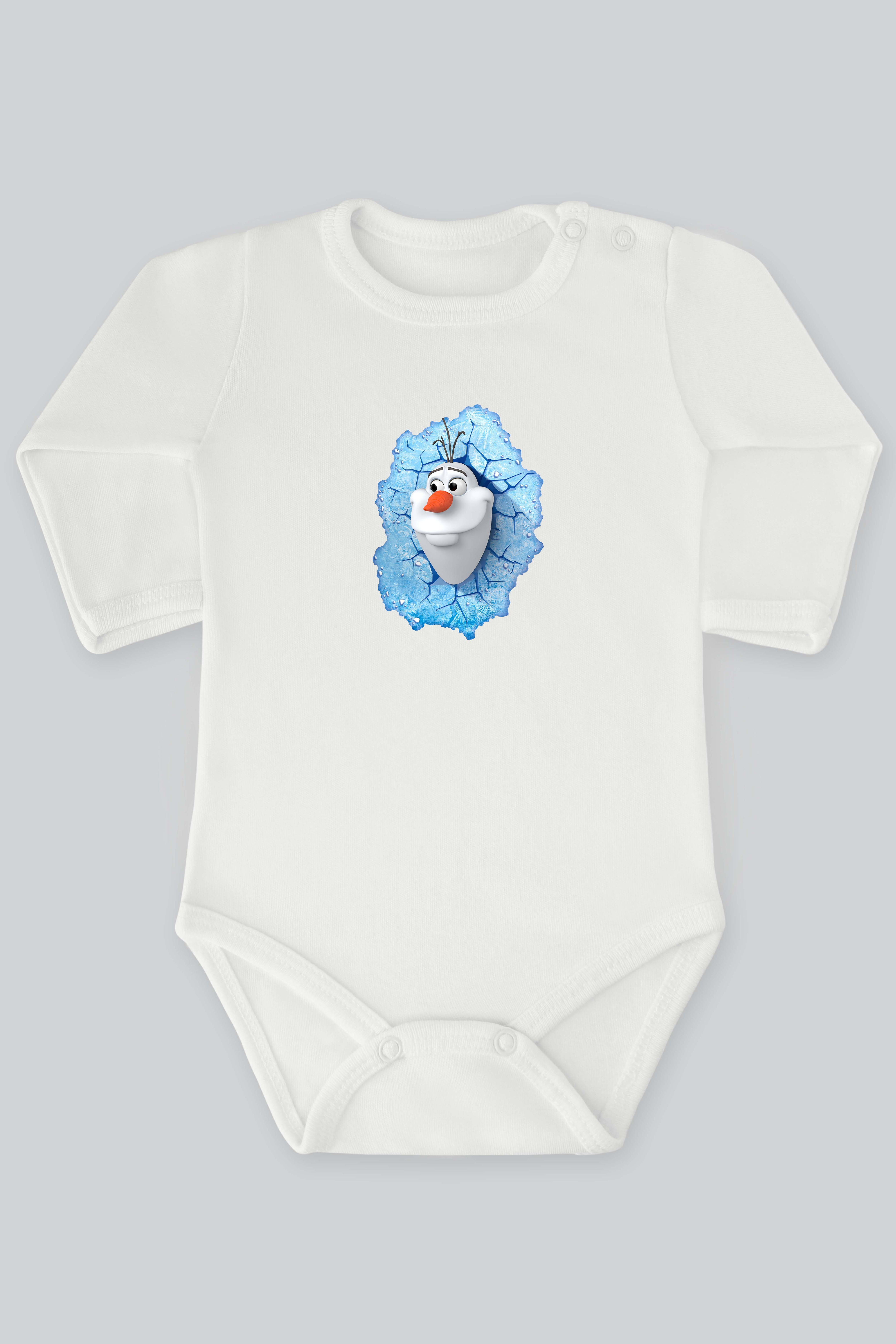 Karlar Ülkesi Frozen 23 Olaf Baskılı Bebek Çıt çıtlı Zıbın Badi %100 Pamuk