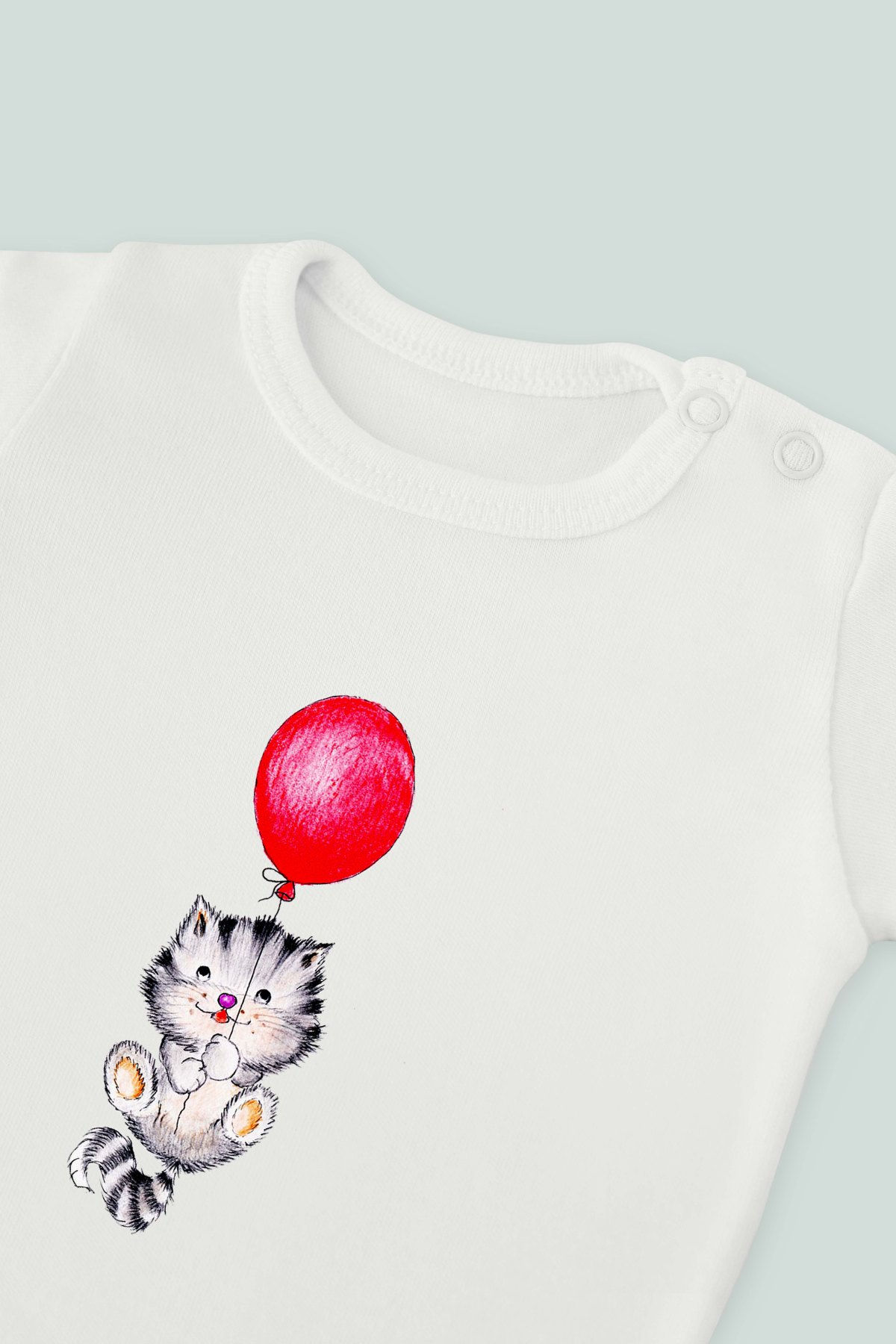 Sevimli Hayvanlar 17 Balonlu Kedi Baskılı Bebek Kolsuz Atlet Body Zıbın Badi