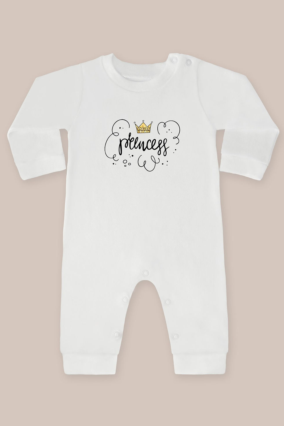 Altın Dokulu Taç Ve Prencess Yazı Baskılı Uzun Kollu Tulum