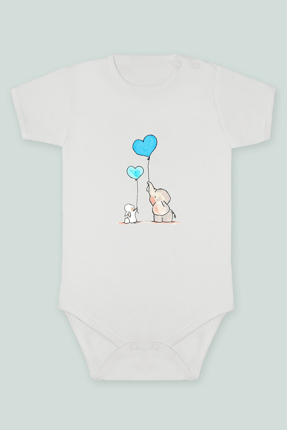 Fil ve Tavşan 42 Baskılı Kısa kollu Body Zıbın Badi