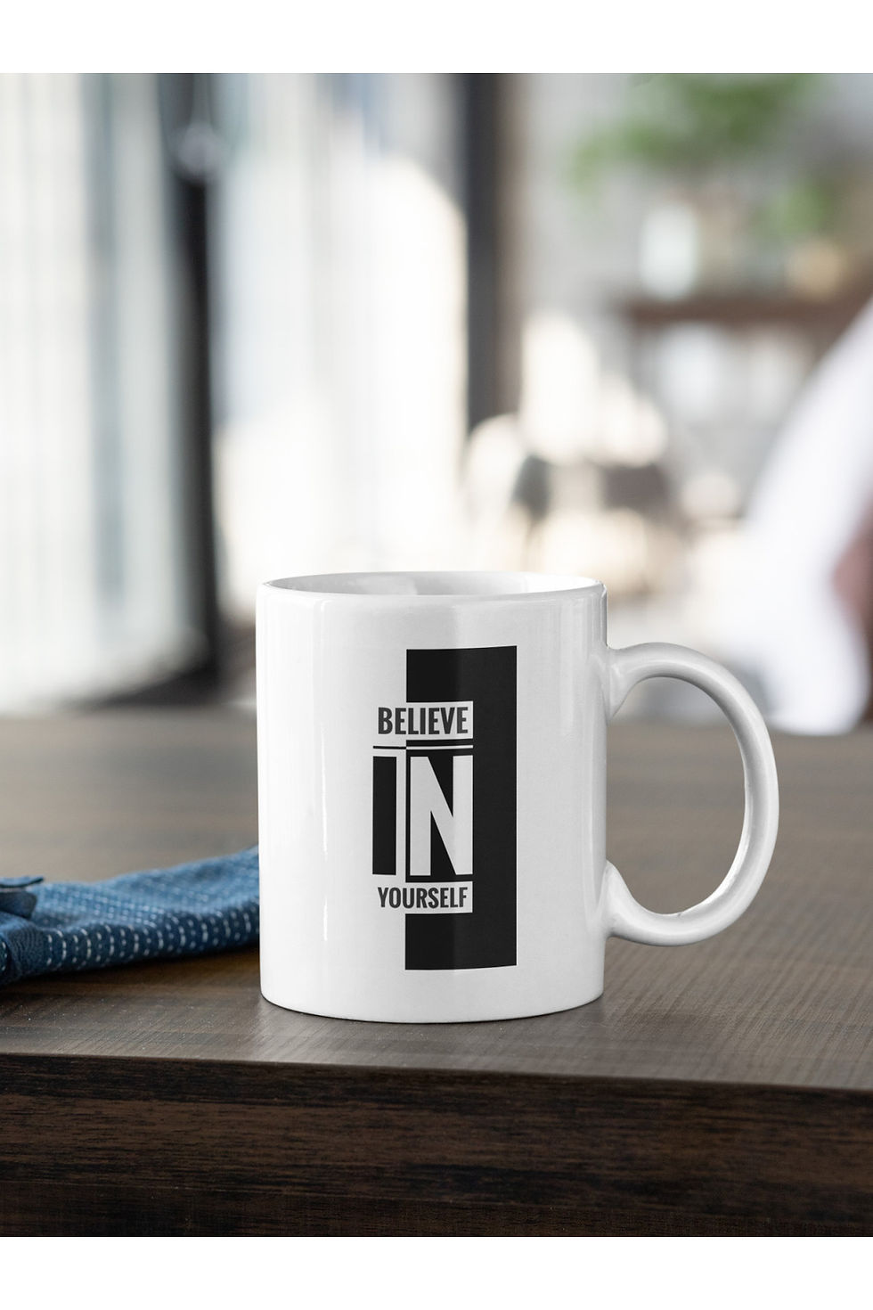 Küçük resim: Believe İn Yourself Yazı Baskılı Kupa Beyaz Porselen Mug