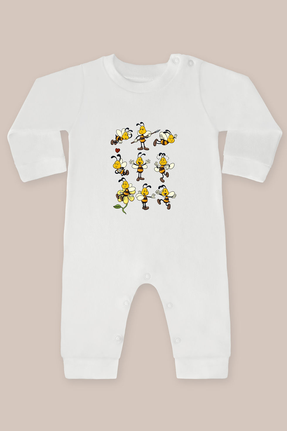 Sevimli Arı Serisi 8 Baskılı Uzun Kollu Tulum