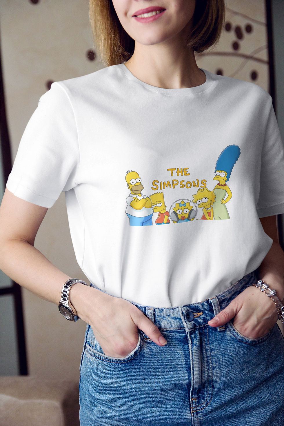 Küçük resim: Kırmızı The Simpsons Yazılı Homer Baskılı Tişört Kadın %100 Pamuk