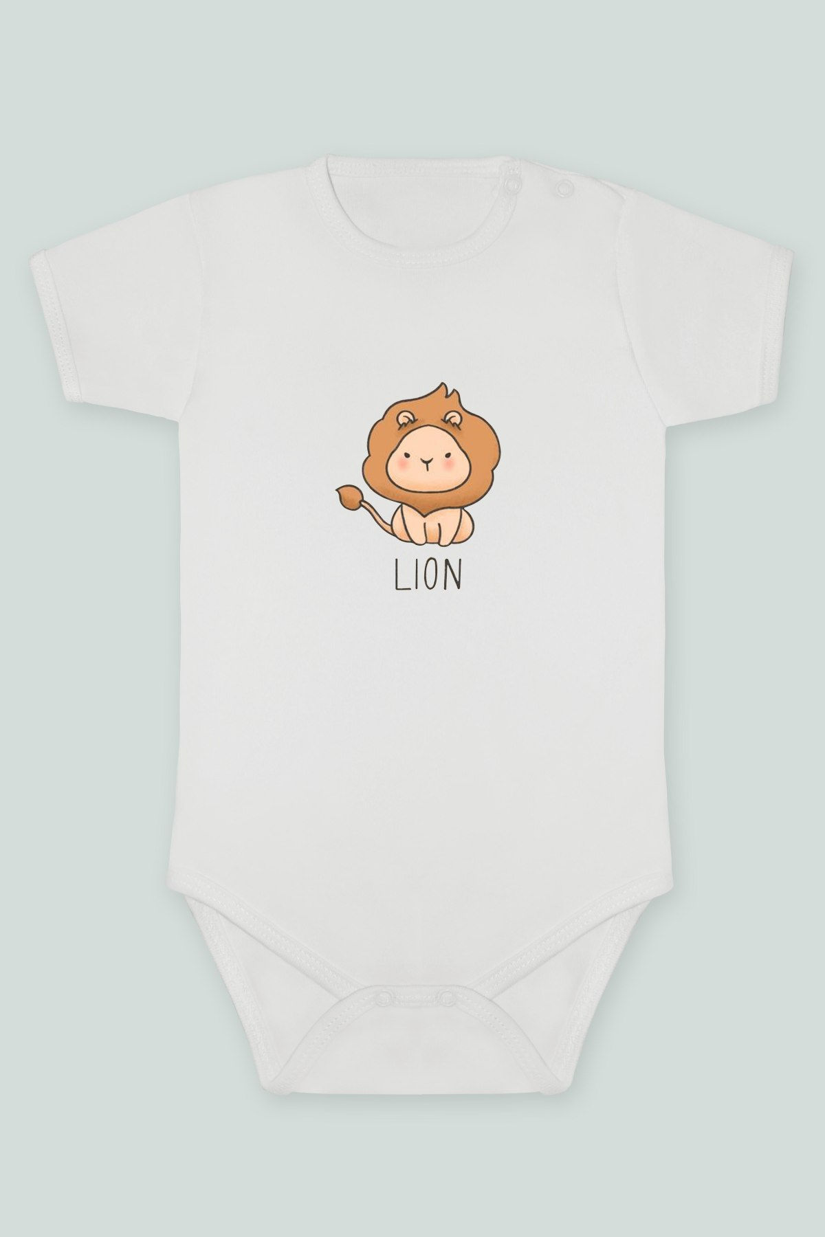 Sevimli Aslan Çizgi Karakter Baskılı Kısa kollu Body Zıbın Badi