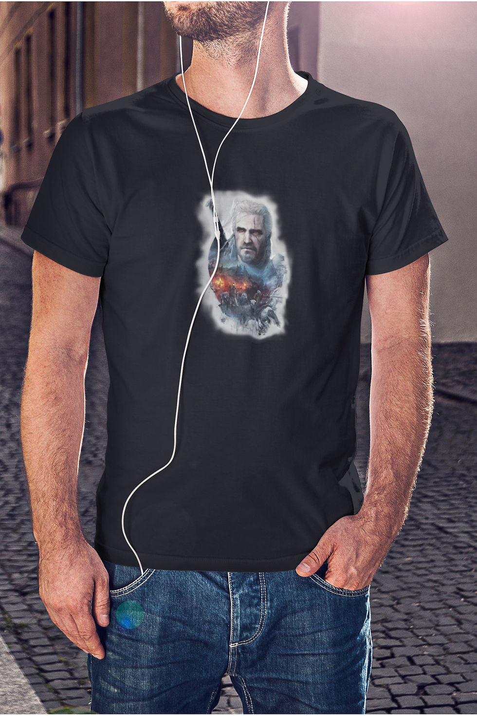 Küçük resim: The Witcher Rivialı Geralt Karakter 1 Baskılı Tişört Erkek %100 Pamuk