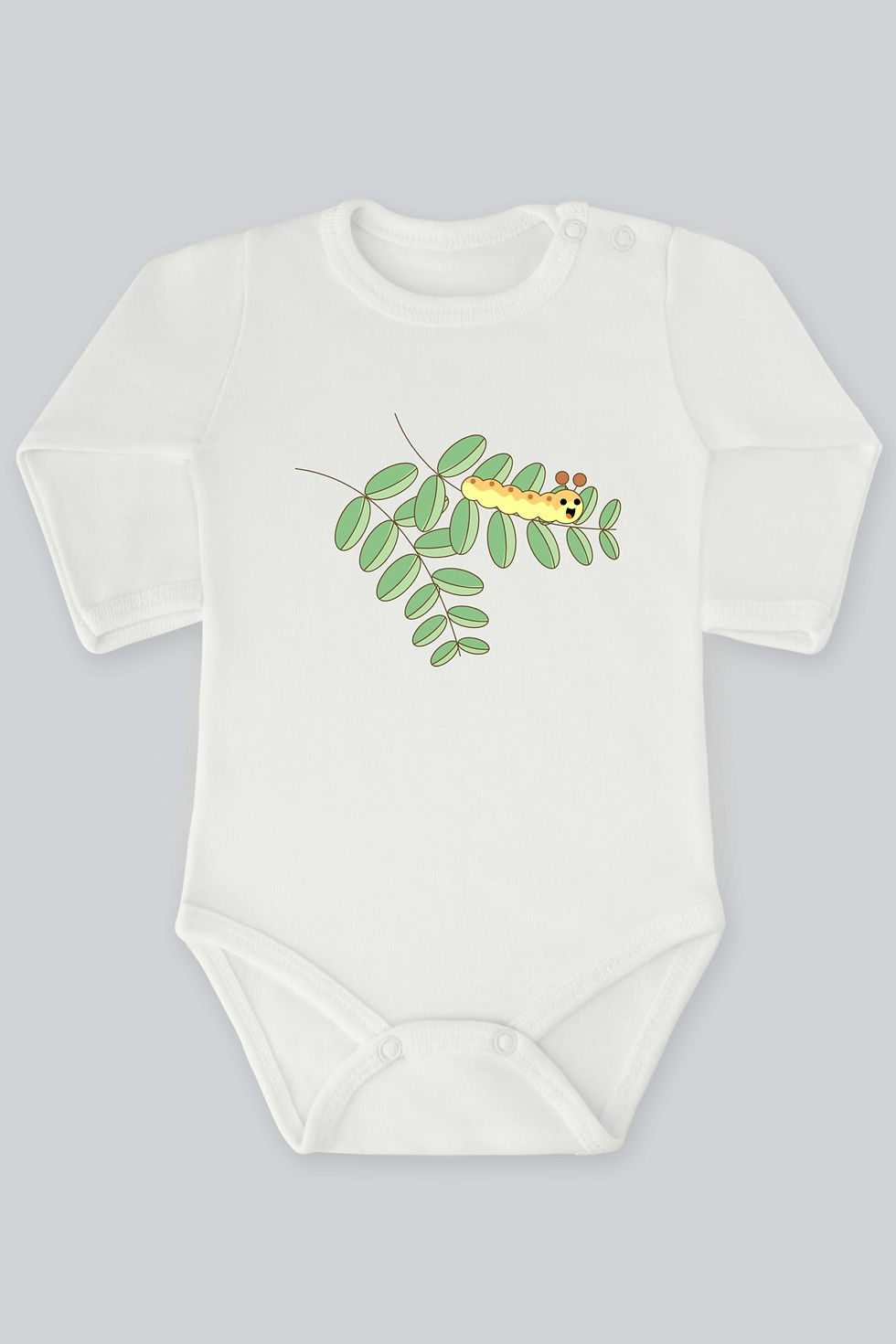 Sevimli Hayvanlar 15 Tırtıl Baskılı Uzun Kollu Bebek Body Zıbın Badi