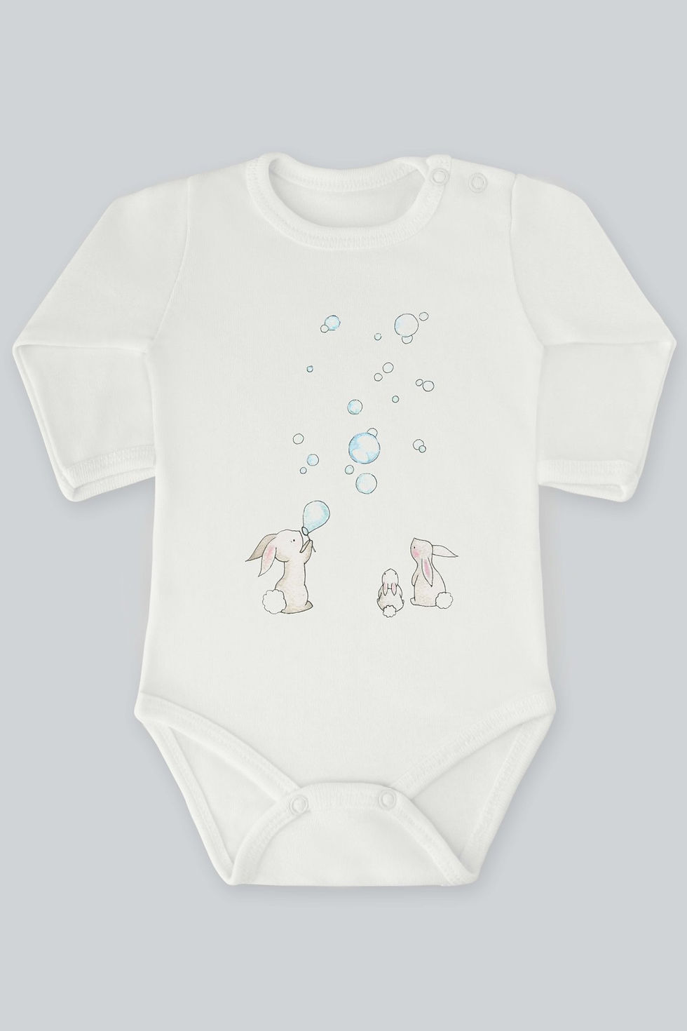 Fil ve Tavşan 35 Baskılı Uzun Kollu Bebek Body Zıbın Badi