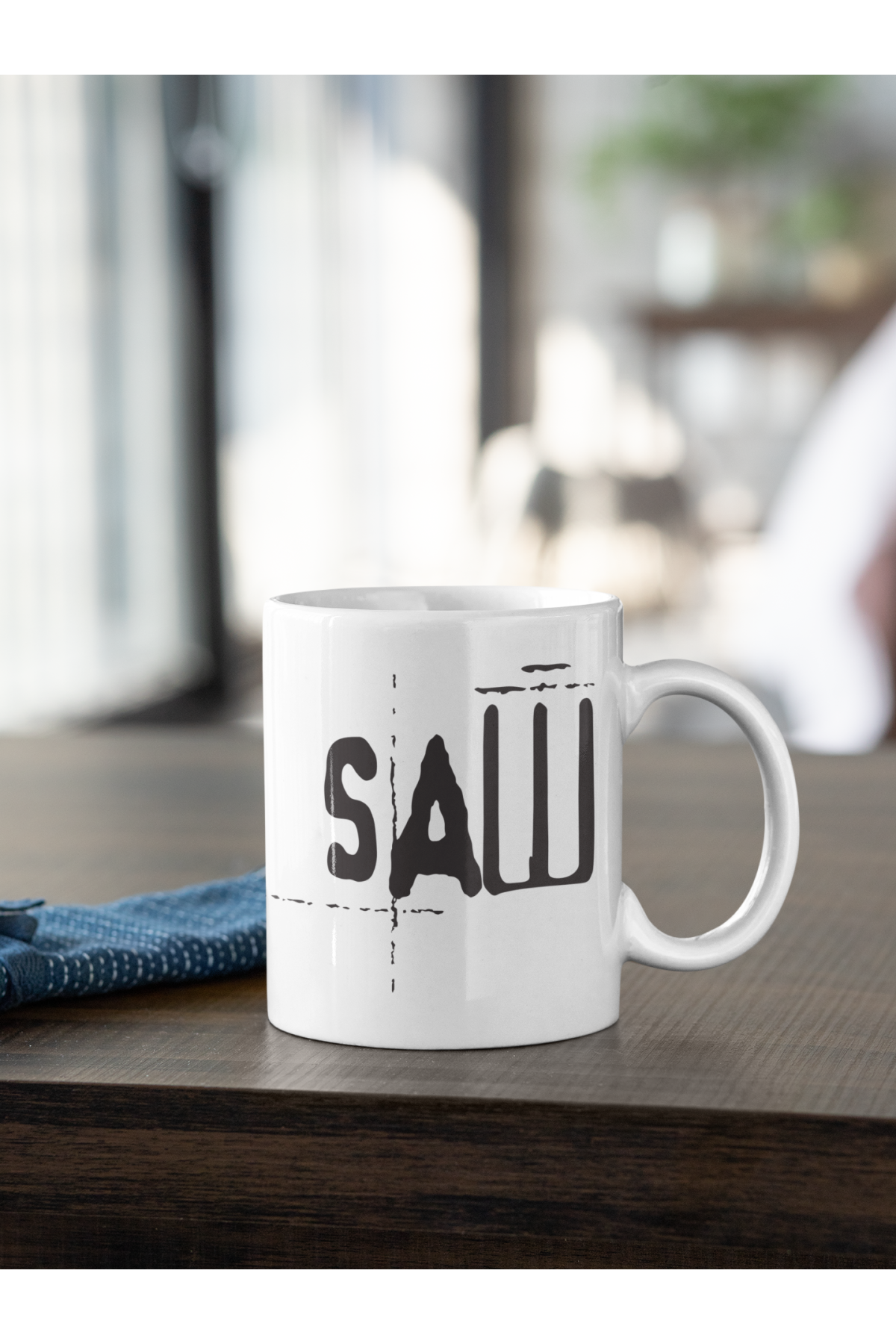 SAW Testere Film Siyah Beyaz Baskılı Kupa Beyaz Porselen Mug
