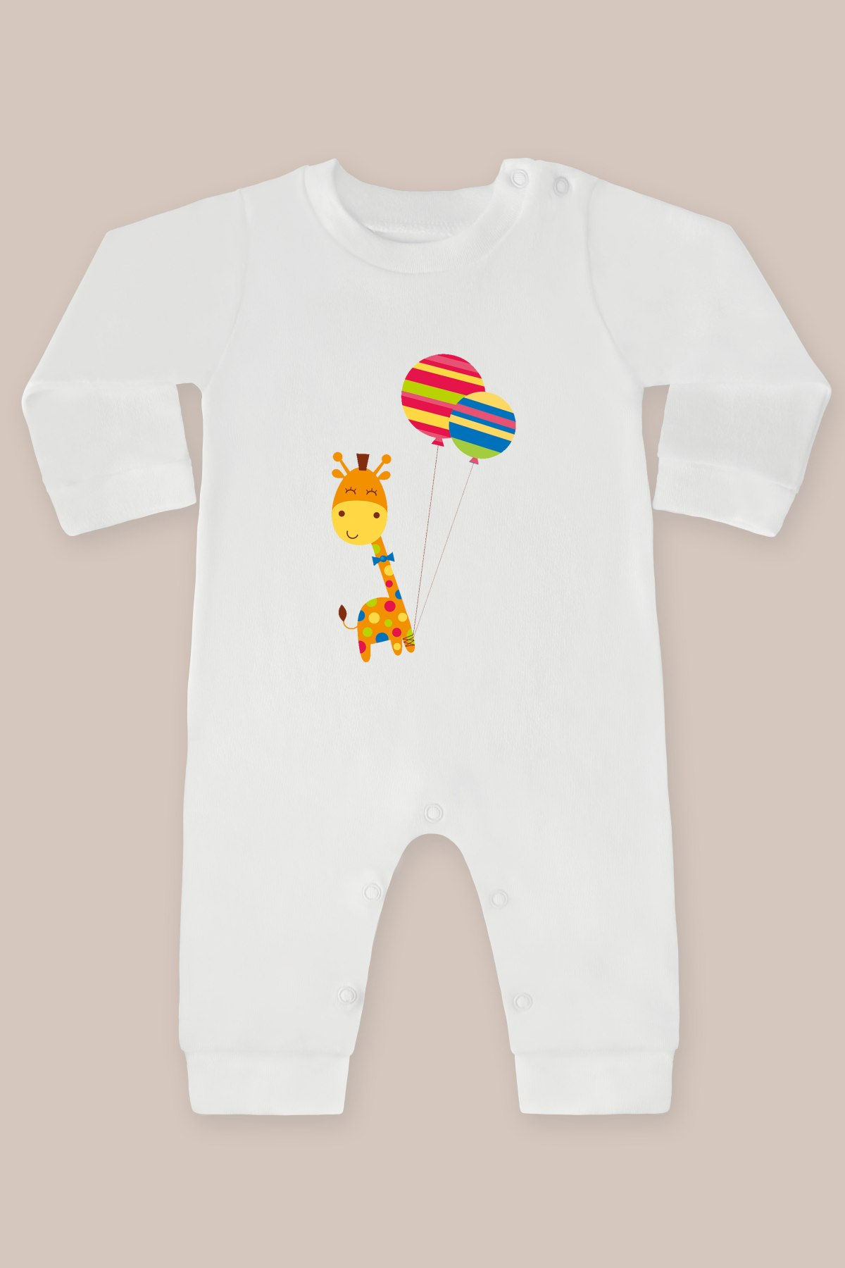 Sevimli Hayvanlar 12 Zürafa Baskılı Uzun Kollu Tulum