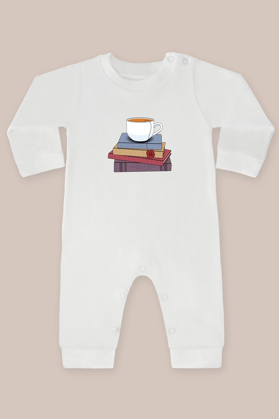 Kitap Ve Çay Ficanı Baskılı Uzun Kollu Tulum