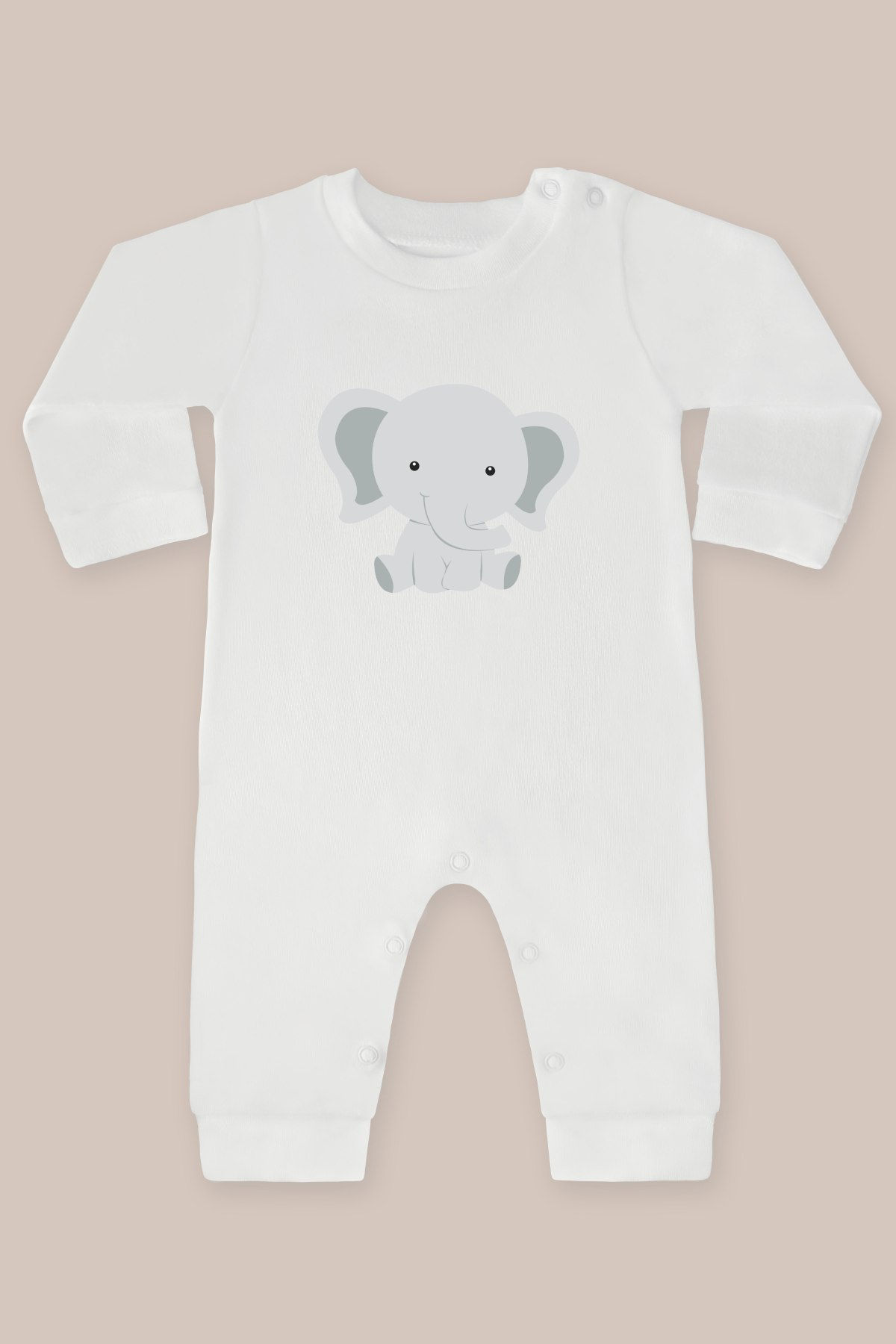 Sevimli Hayvanlar 3 Fil Baskılı Uzun Kollu Tulum