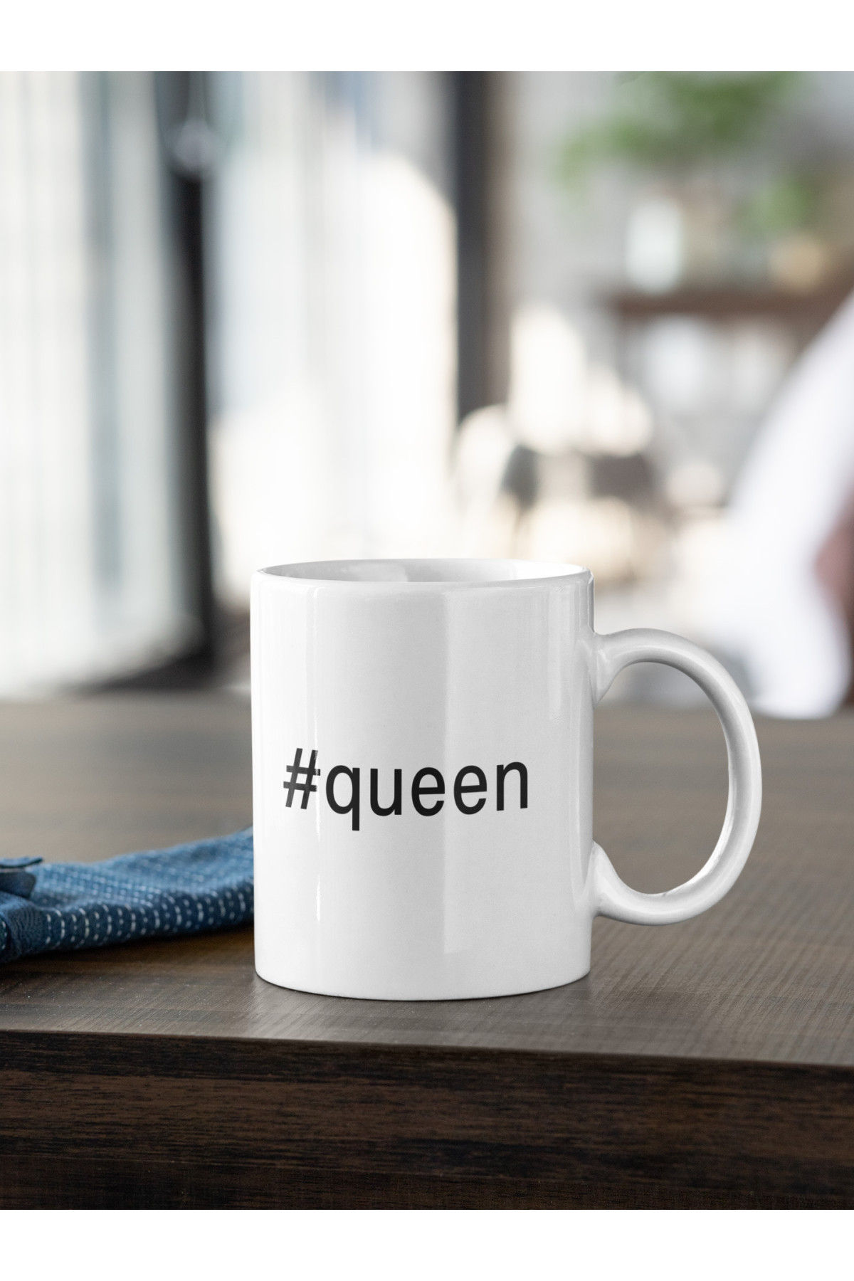 Queen Yazı Hashtag Baskılı Kupa Beyaz Porselen Mug