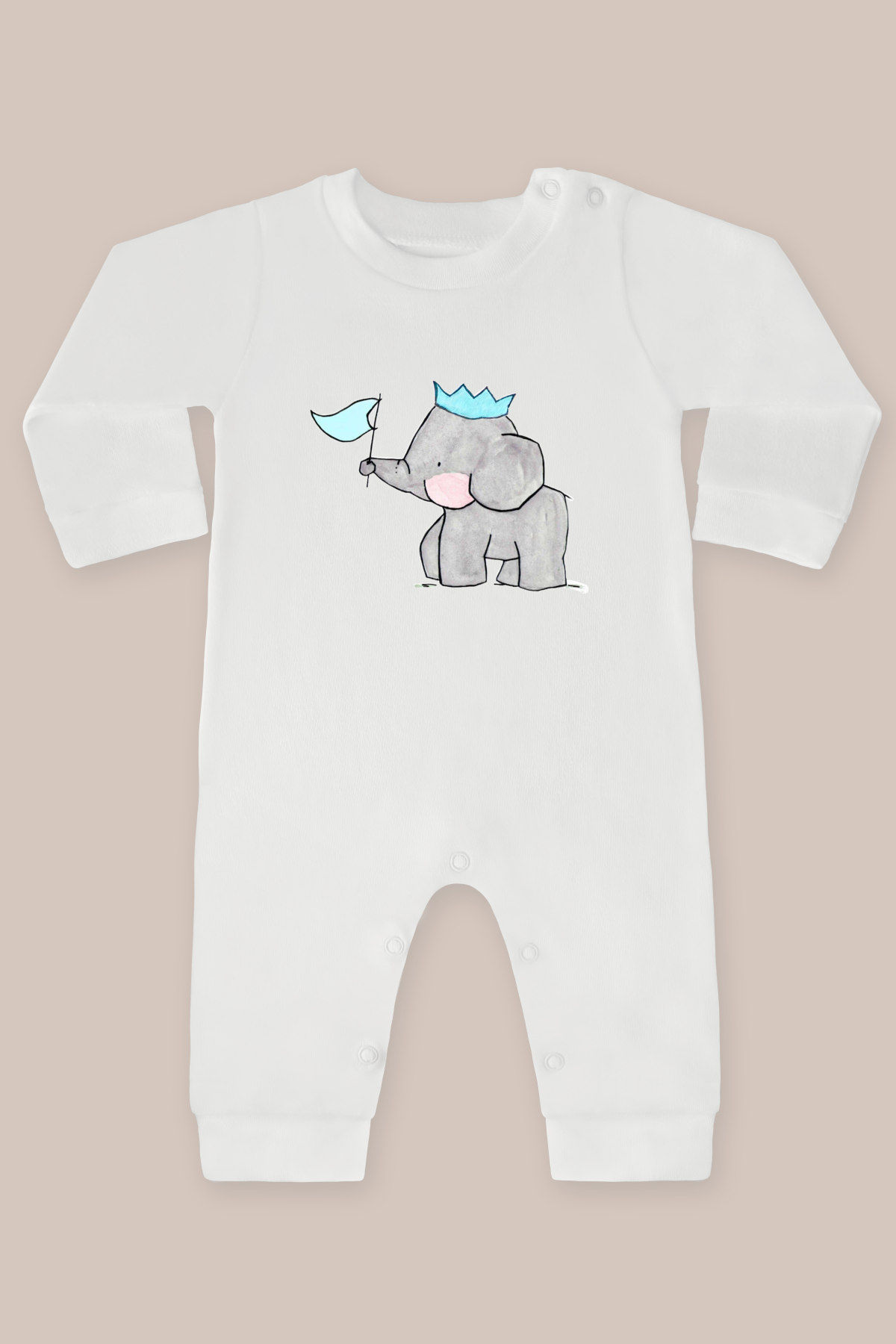 Fil ve Tavşan 5 Baskılı Uzun Kollu Tulum