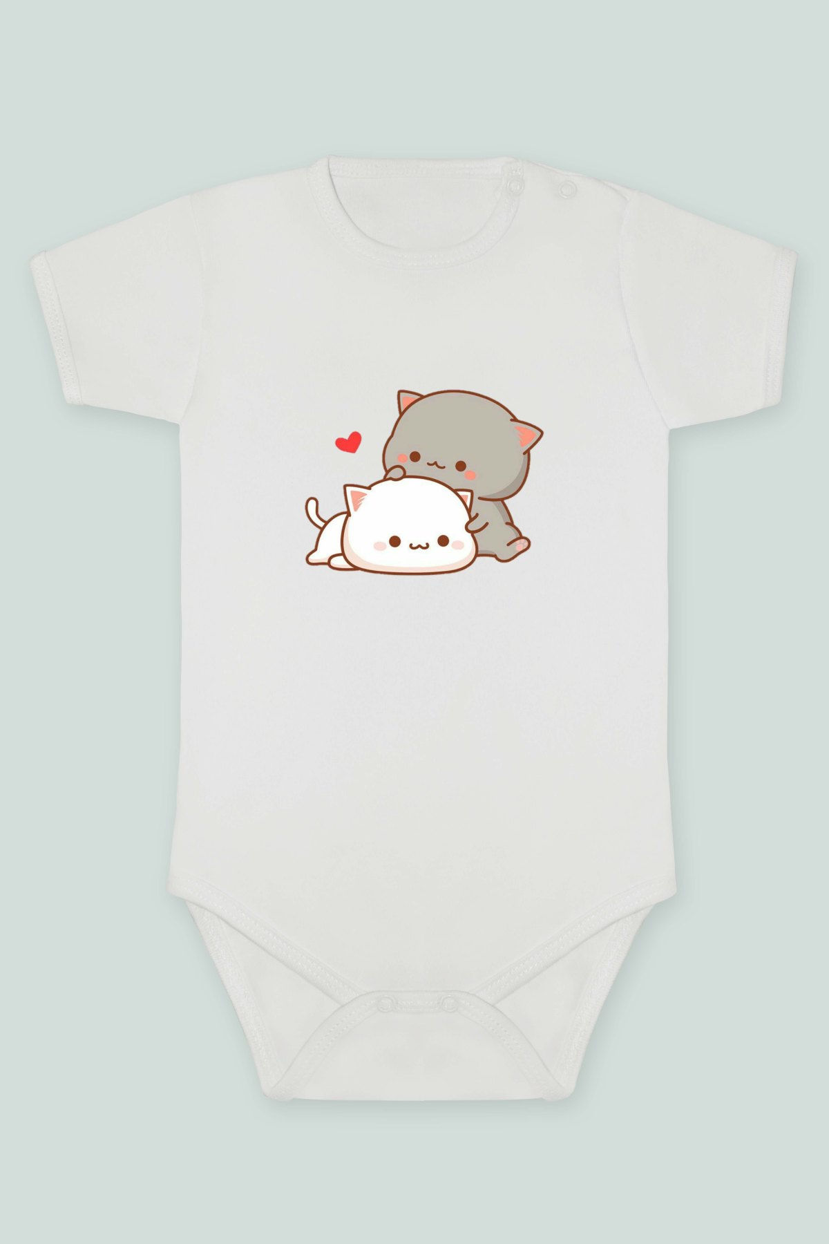 Sevimli Hayvanlar 38 Kalpli Kediler Baskılı Kısa kollu Body Zıbın Badi