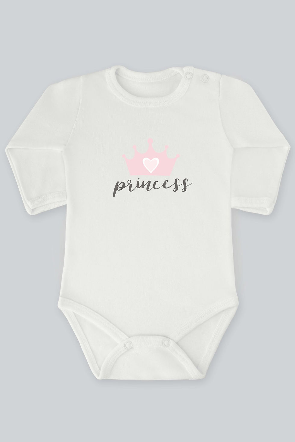 Pembe Taçlı Princess Yazı Baskılı Uzun Kollu Bebek Body Zıbın Badi