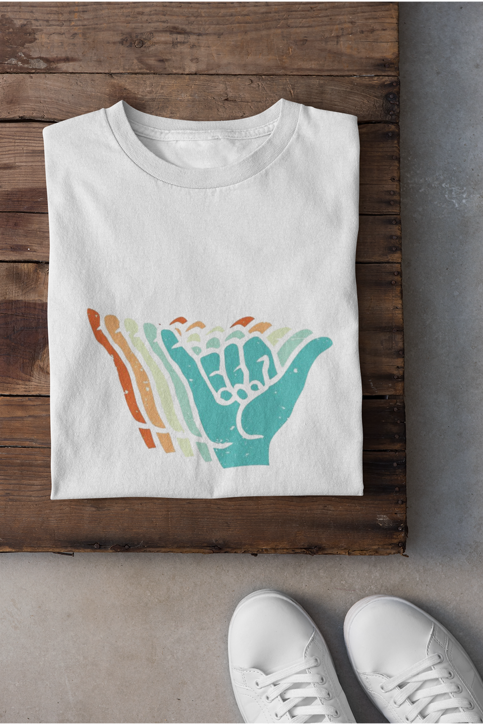 Küçük resim: Renkli Aloha Hawaii Shaka Hand Çizimi Baskılı Tişört Kadın %100 Pamuk