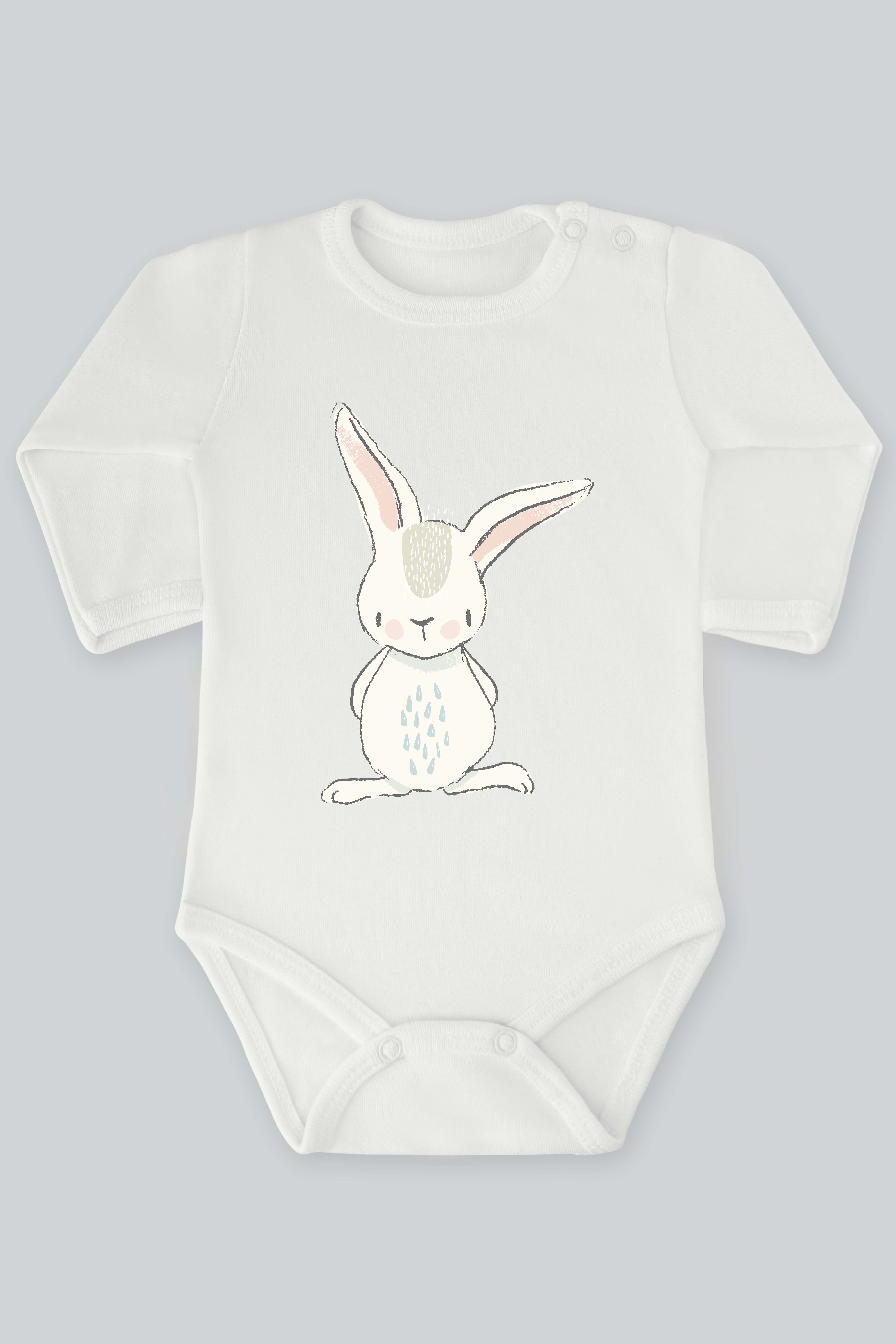 Sevimli Fil Ve Tavşan Serisi 16 Baskılı Bebek Çıt çıtlı Zıbın Badi %100 Pamuk