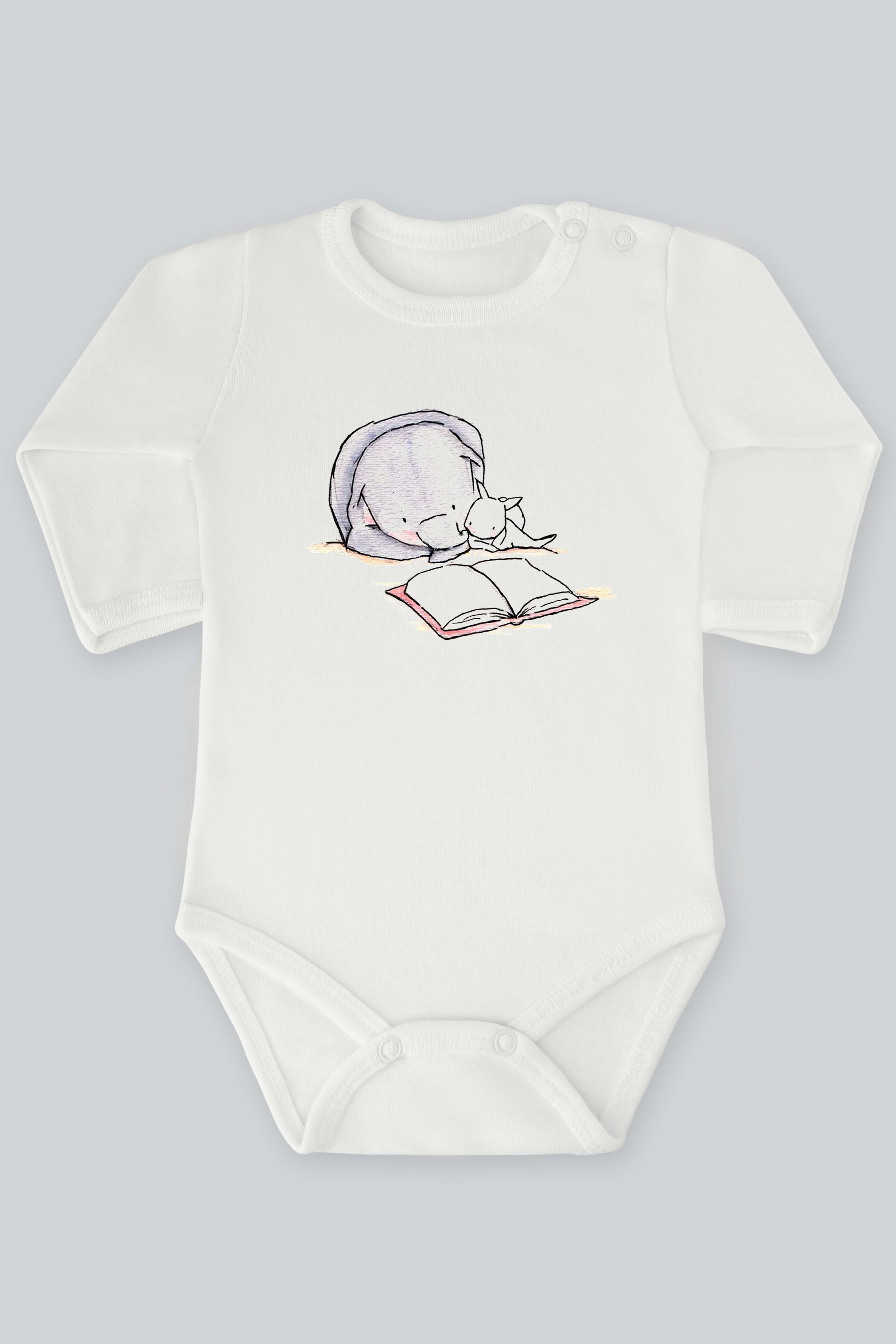 Sevimli Fil Ve Tavşan Serisi 38 Baskılı Bebek Çıt çıtlı Zıbın Badi %100 Pamuk