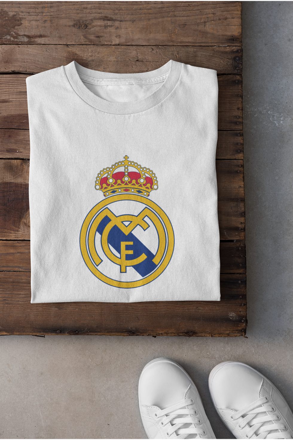 Küçük resim: Real Madrid Logo İspanya La Liga Baskılı Tişört Erkek %100 Pamuk