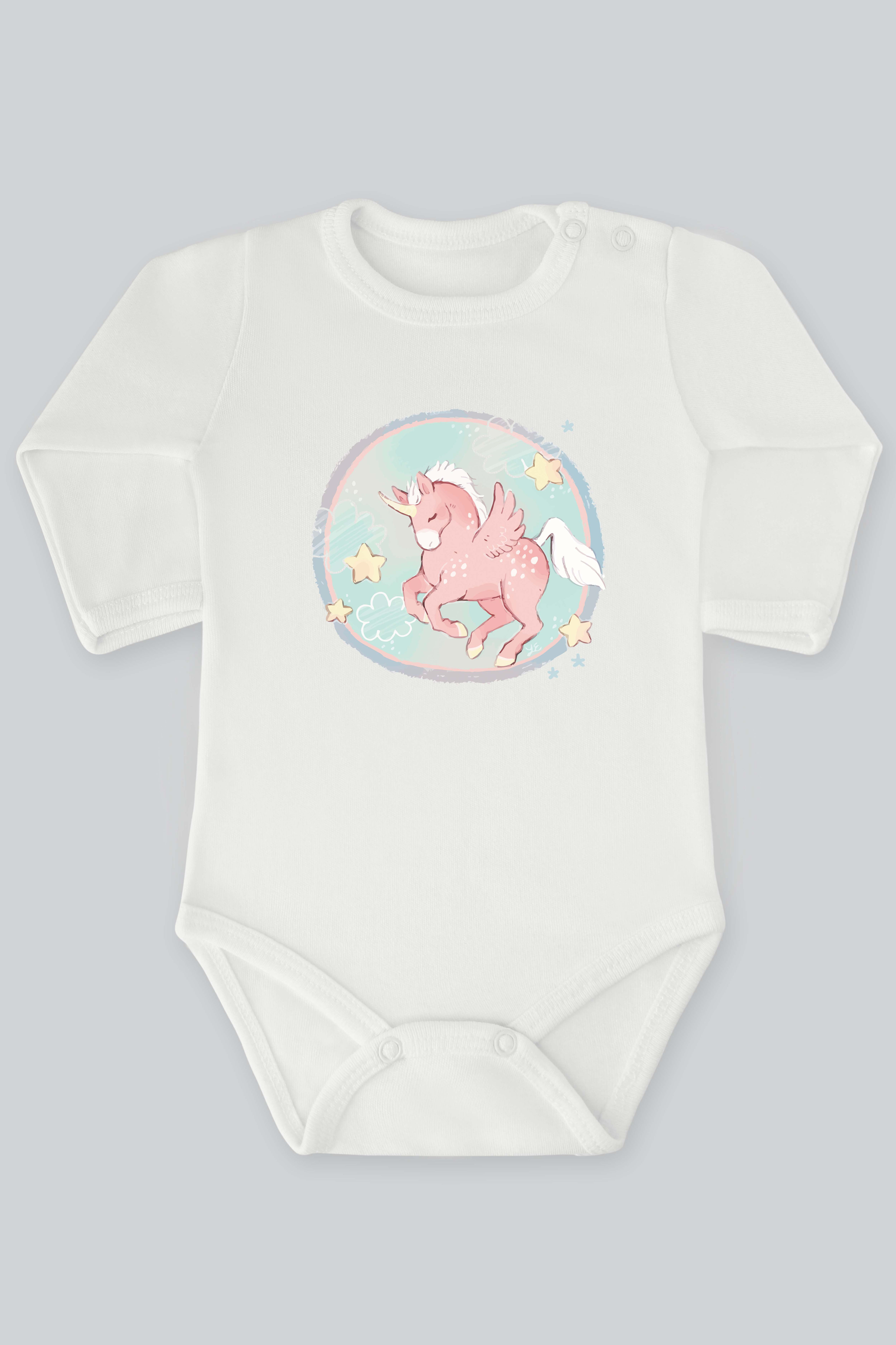 Unicorn Serisi 16 Baskılı Bebek Çıt çıtlı Zıbın Badi %100 Pamuk