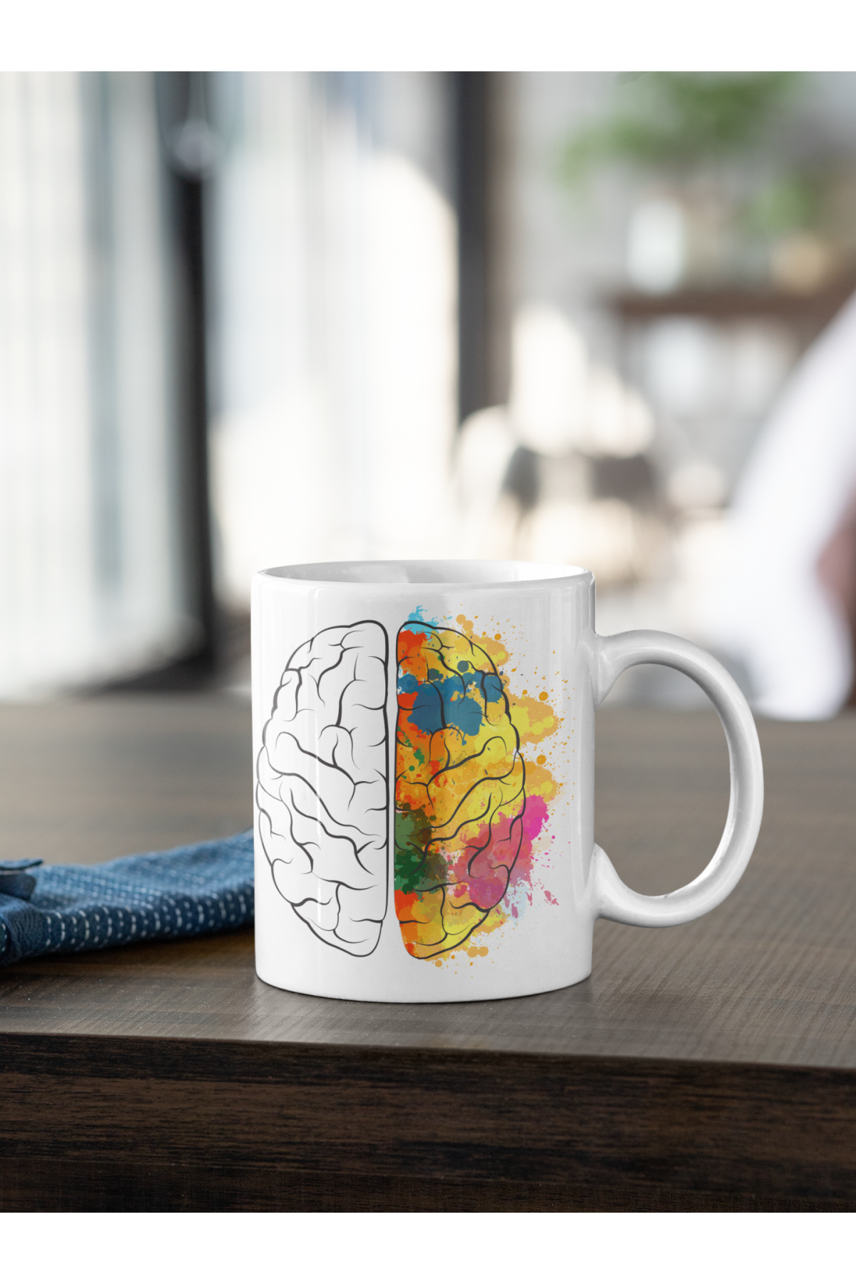 Beyin Sağ Ve Sol Loblar Baskılı Kupa Beyaz Porselen Mug