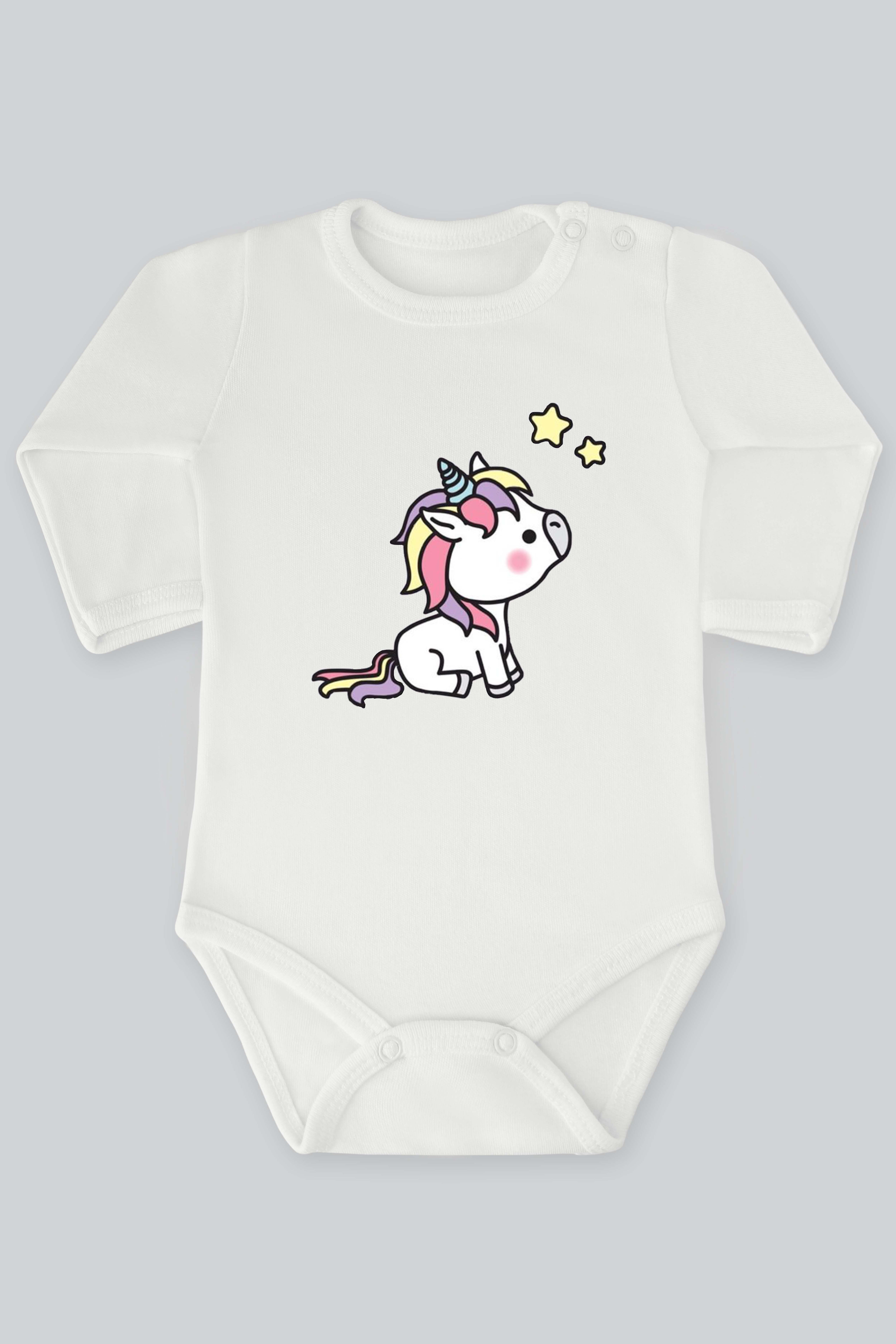 Unicorn Serisi 20 Baskılı Bebek Çıt çıtlı Zıbın Badi %100 Pamuk