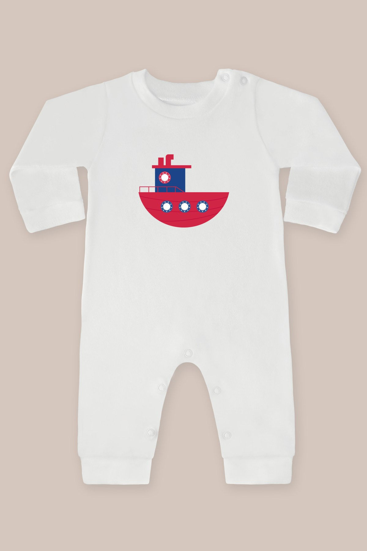 Denizci 12 Gemi Tekne Baskılı Uzun Kollu Tulum