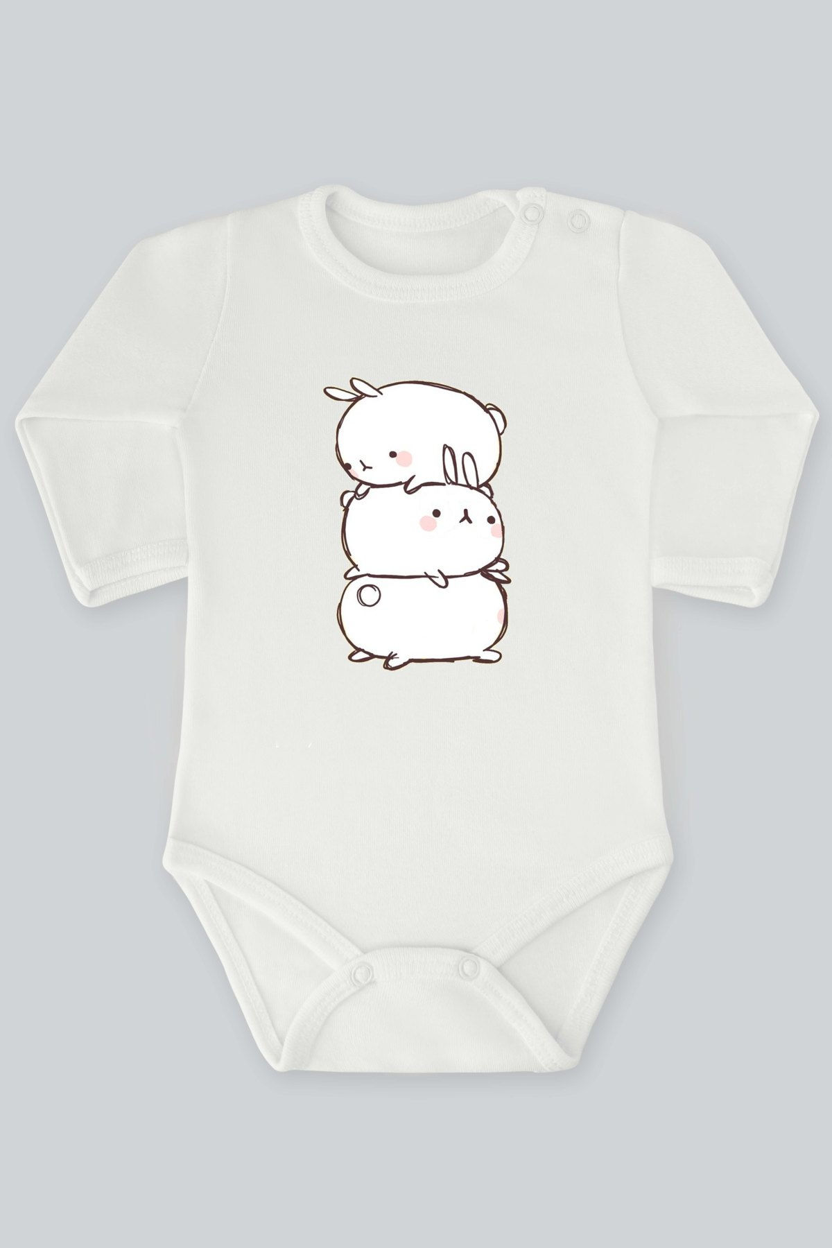 Fil ve Tavşan 36 Baskılı Uzun Kollu Bebek Body Zıbın Badi