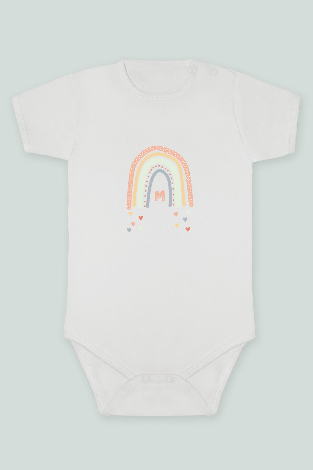 M Harfli Renkli Benekli Gökkuşağı Baskılı Kısa kollu Body Zıbın Badi