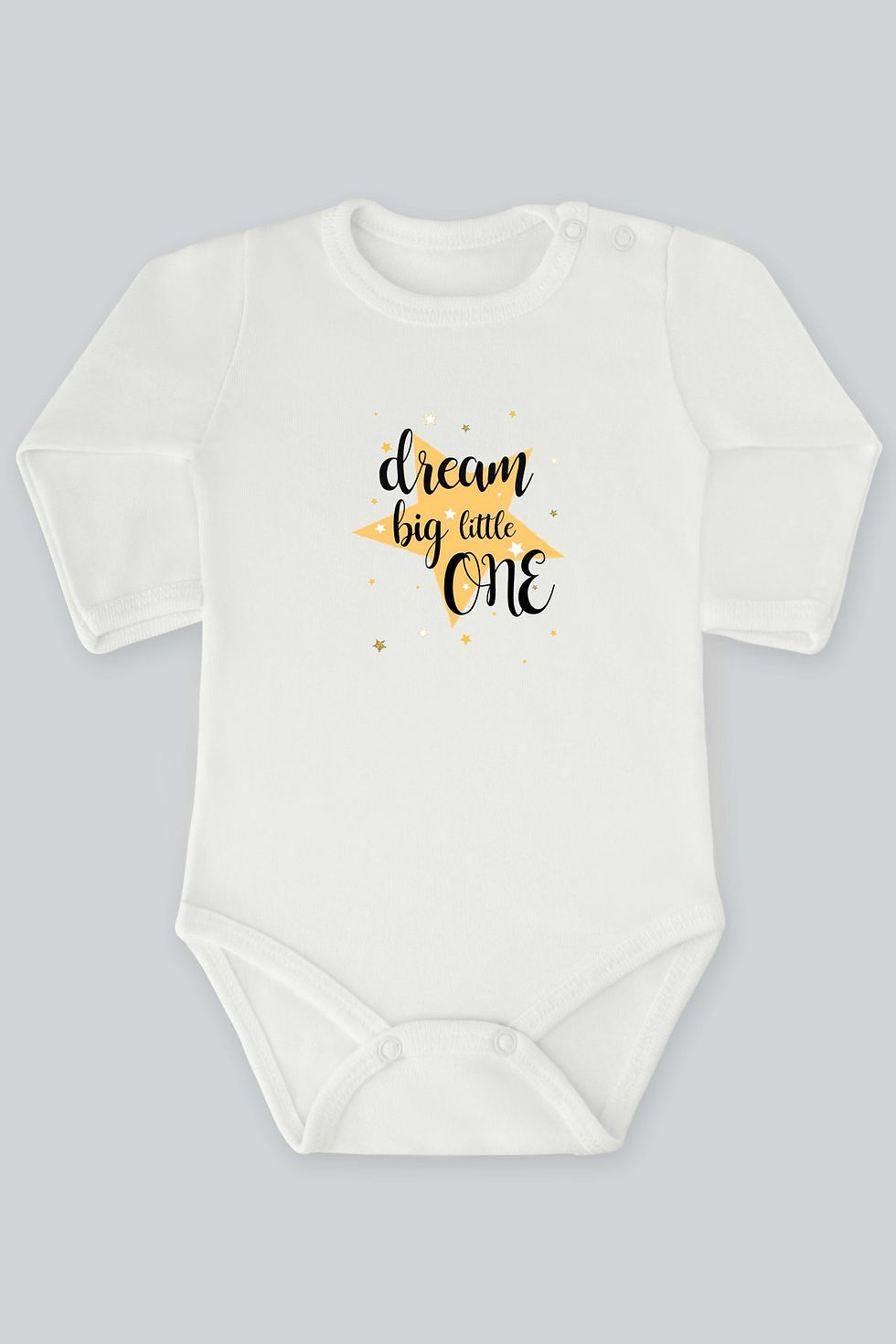 Yıldızlı Dream Big Little One Yazı Baskılı Uzun Kollu Bebek Body Zıbın Badi