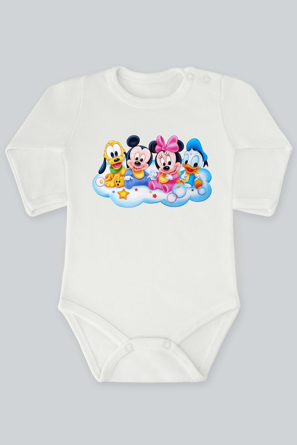 Mickey Mouse 4 Baskılı Uzun Kollu Bebek Body Zıbın Badi