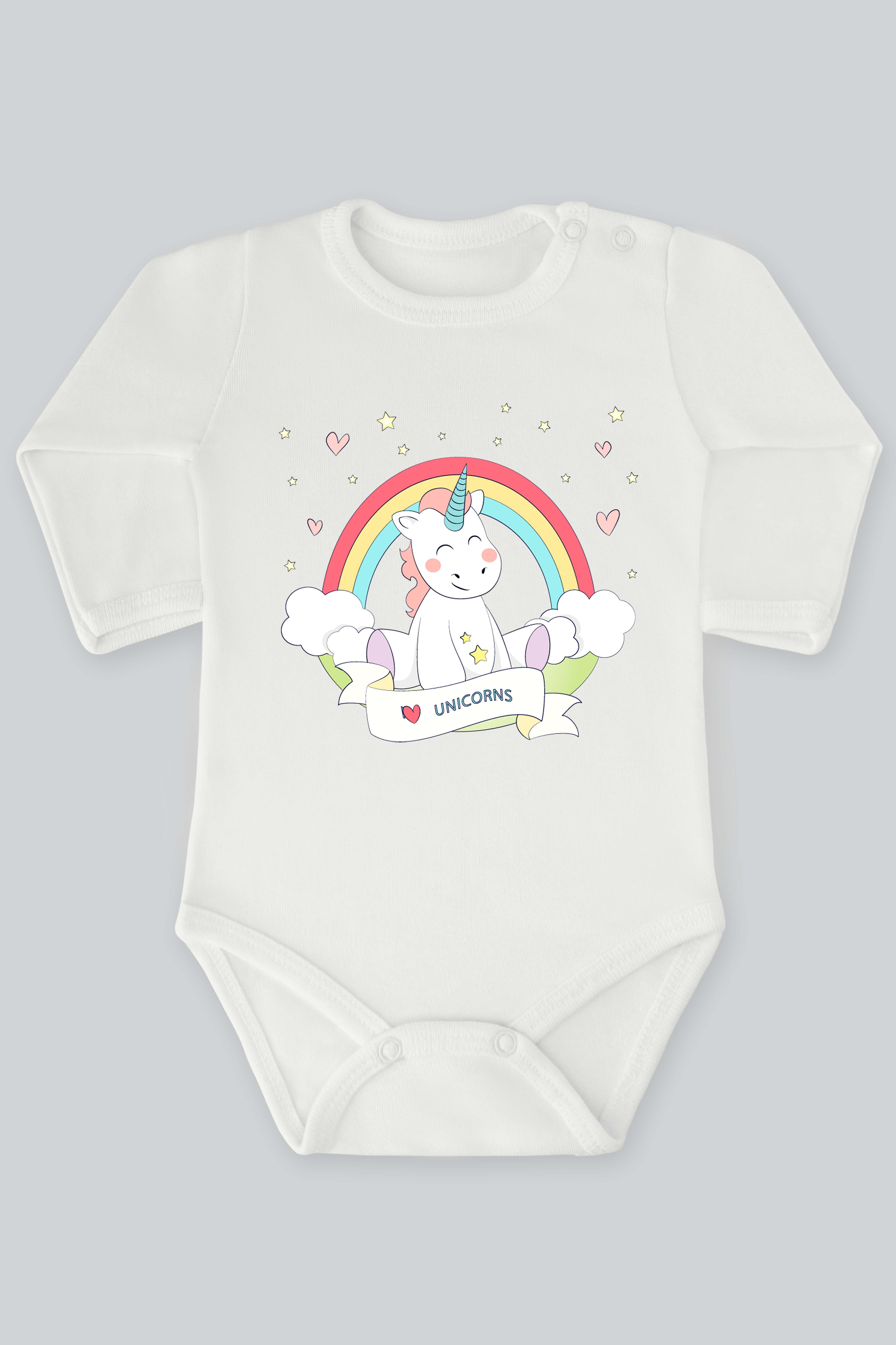 Unicorn Serisi 2 Baskılı Bebek Çıt çıtlı Zıbın Badi %100 Pamuk