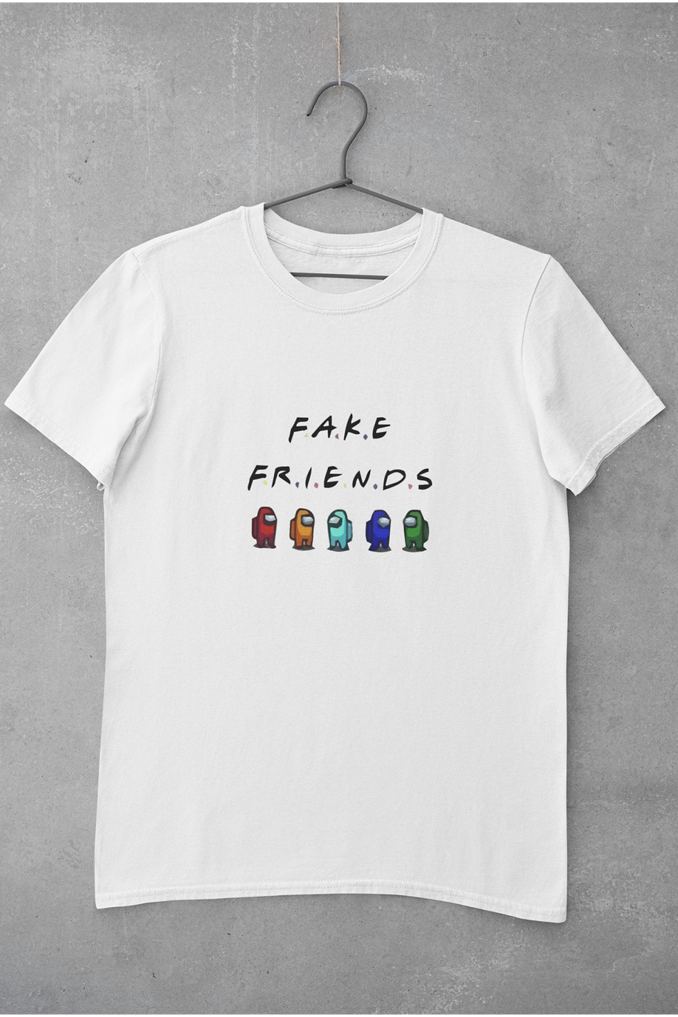 Küçük resim: Among Us Fake Friends Yazı Ve Karakterler Baskılı Tişört Kadın %100 Pamuk