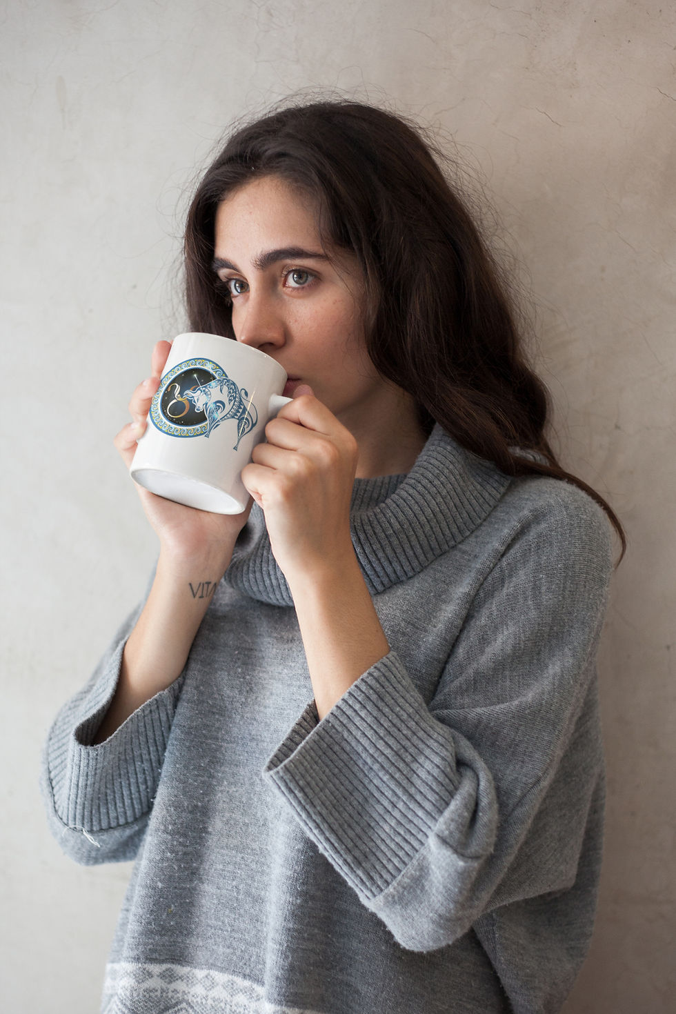 Koç Burcu Sembolü Baskılı Kupa Beyaz Porselen Mug