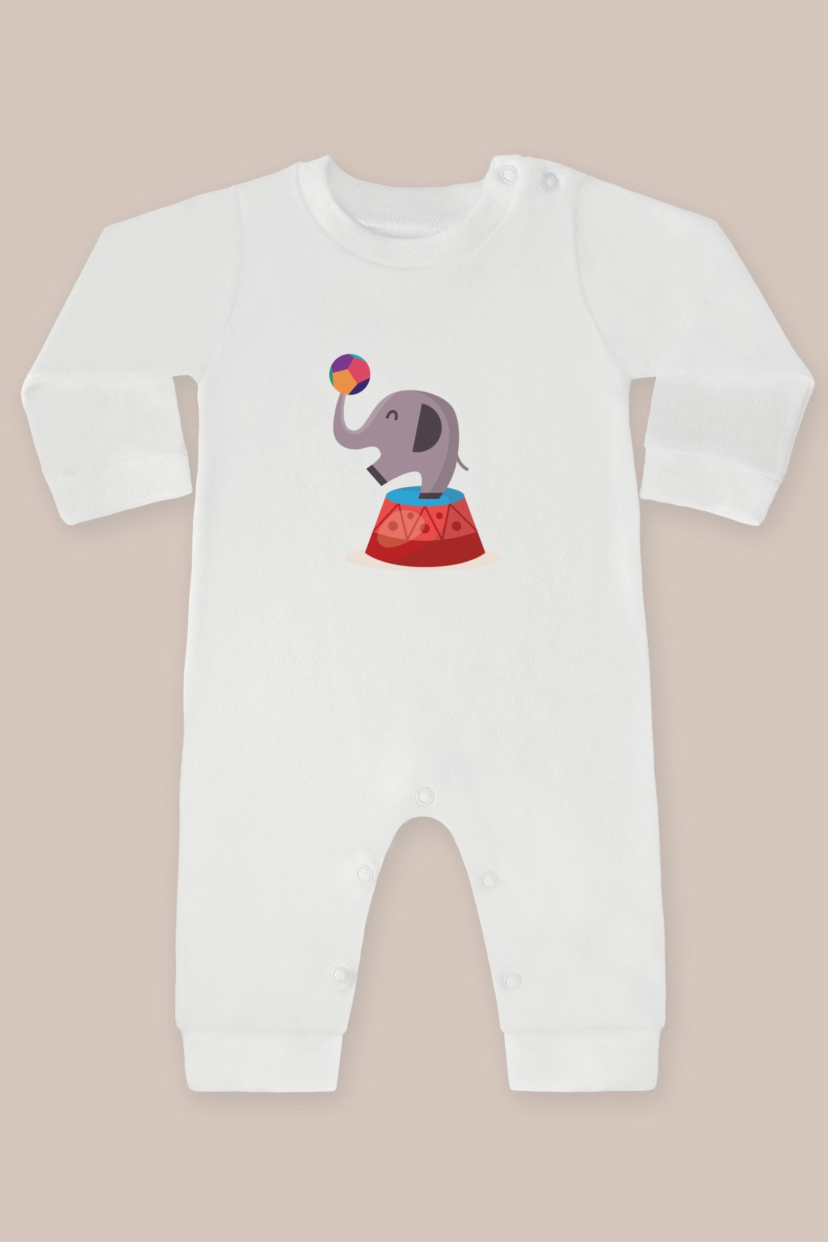 Sevimli Sirk Maymunu Ve Fil 6 Baskılı Uzun Kollu Tulum