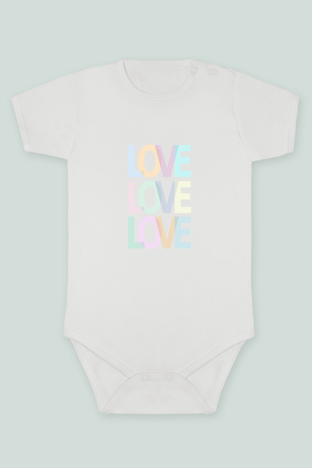 Pastel Renkli Love Yazı Baskılı Kısa kollu Body Zıbın Badi