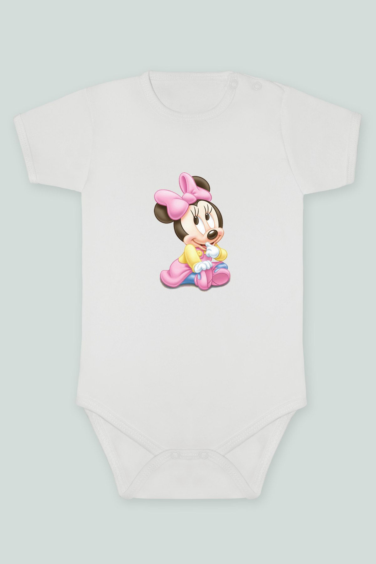Mickey Mouse 2 Minnie Fare Baskılı Kısa kollu Body Zıbın Badi