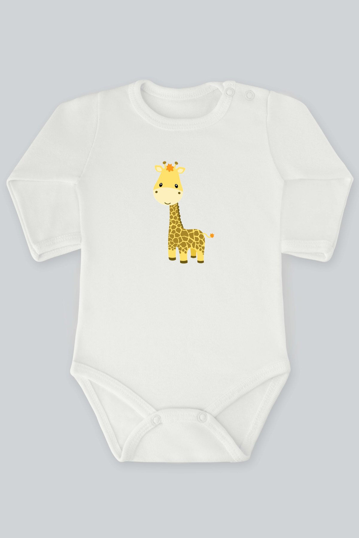 Sevimli Hayvanlar 36 Zürafa Baskılı Uzun Kollu Bebek Body Zıbın Badi