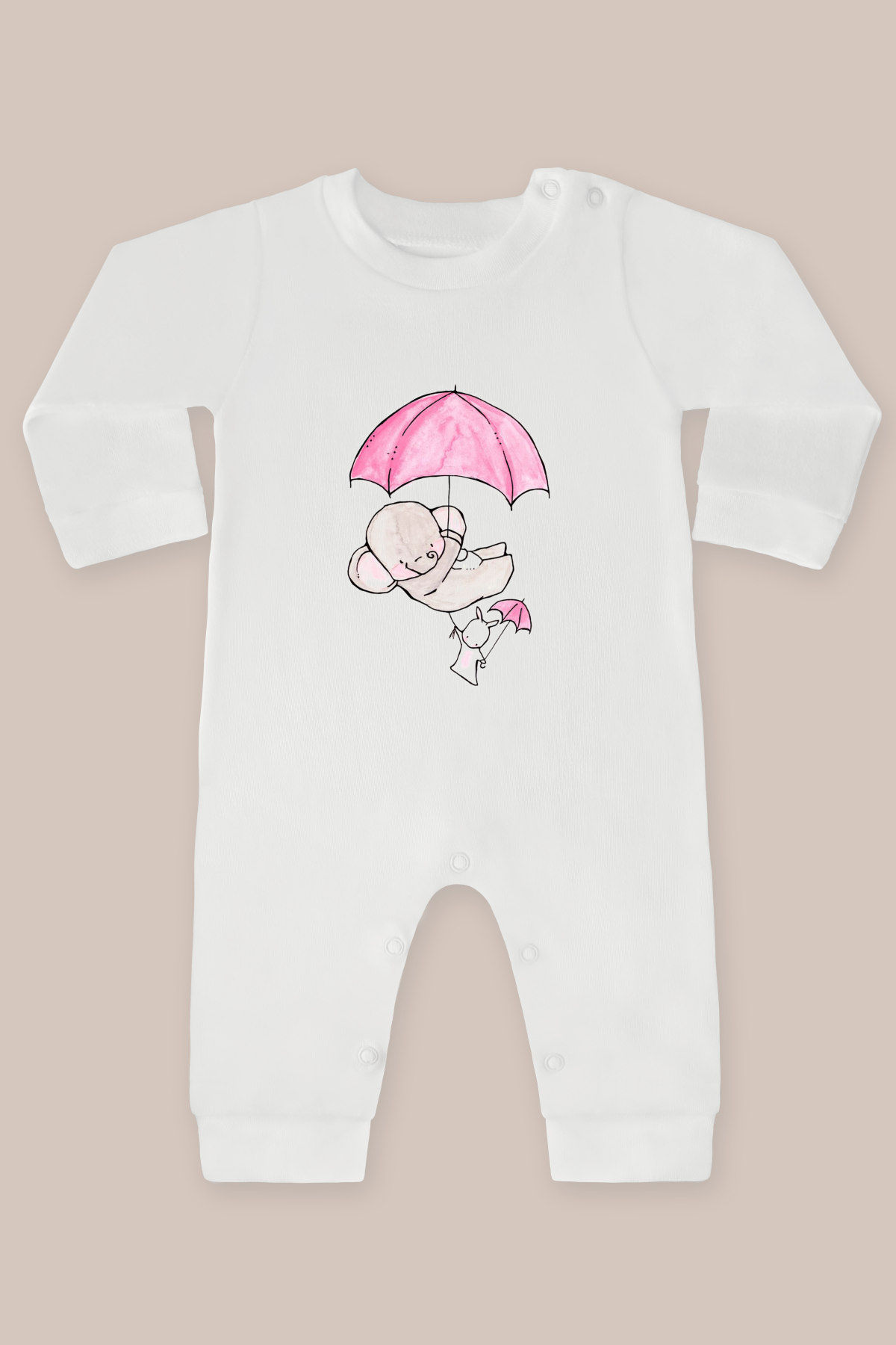 Fil ve Tavşan 1 Baskılı Uzun Kollu Tulum