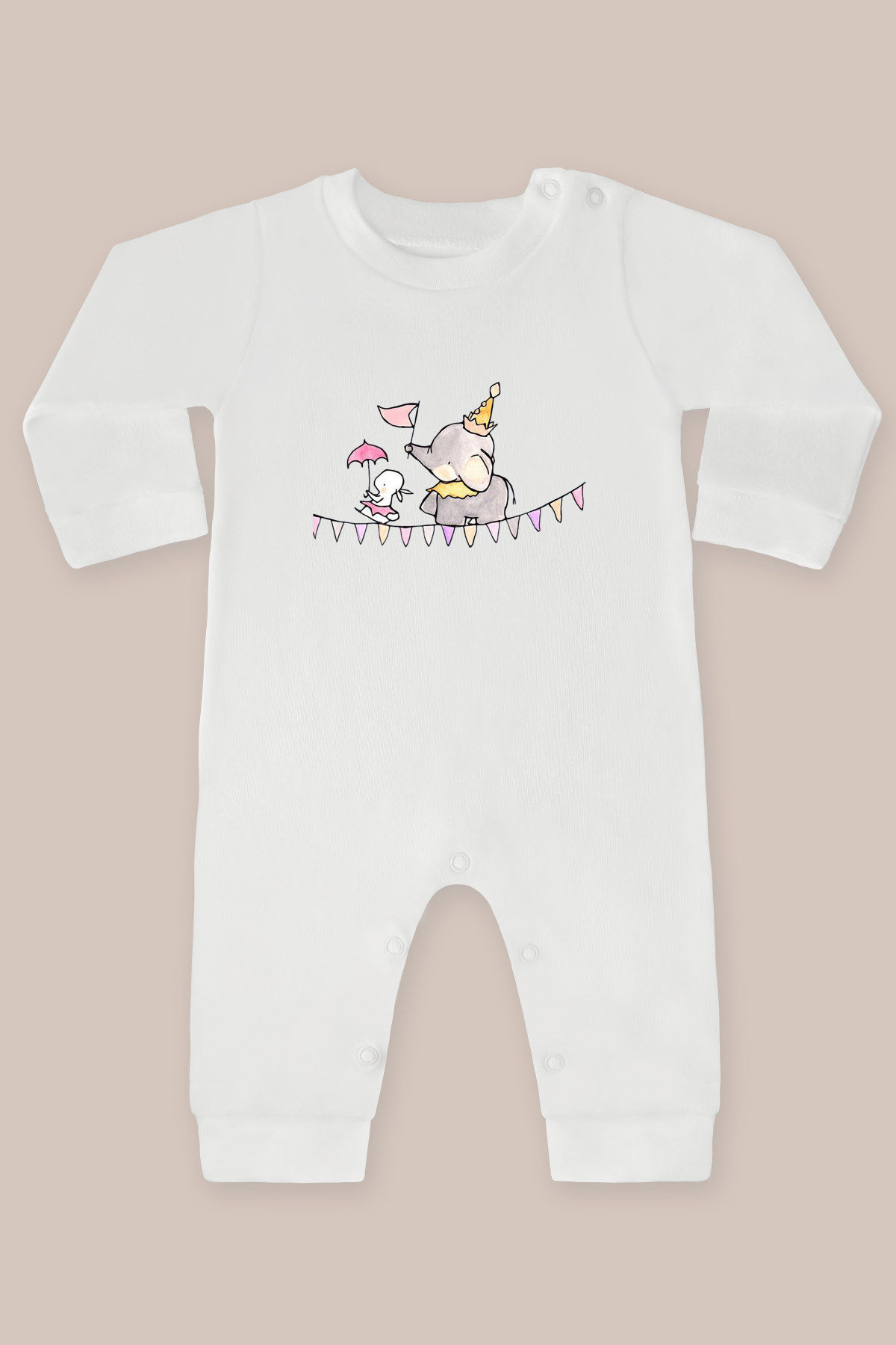 Fil ve Tavşan 4 Baskılı Uzun Kollu Tulum