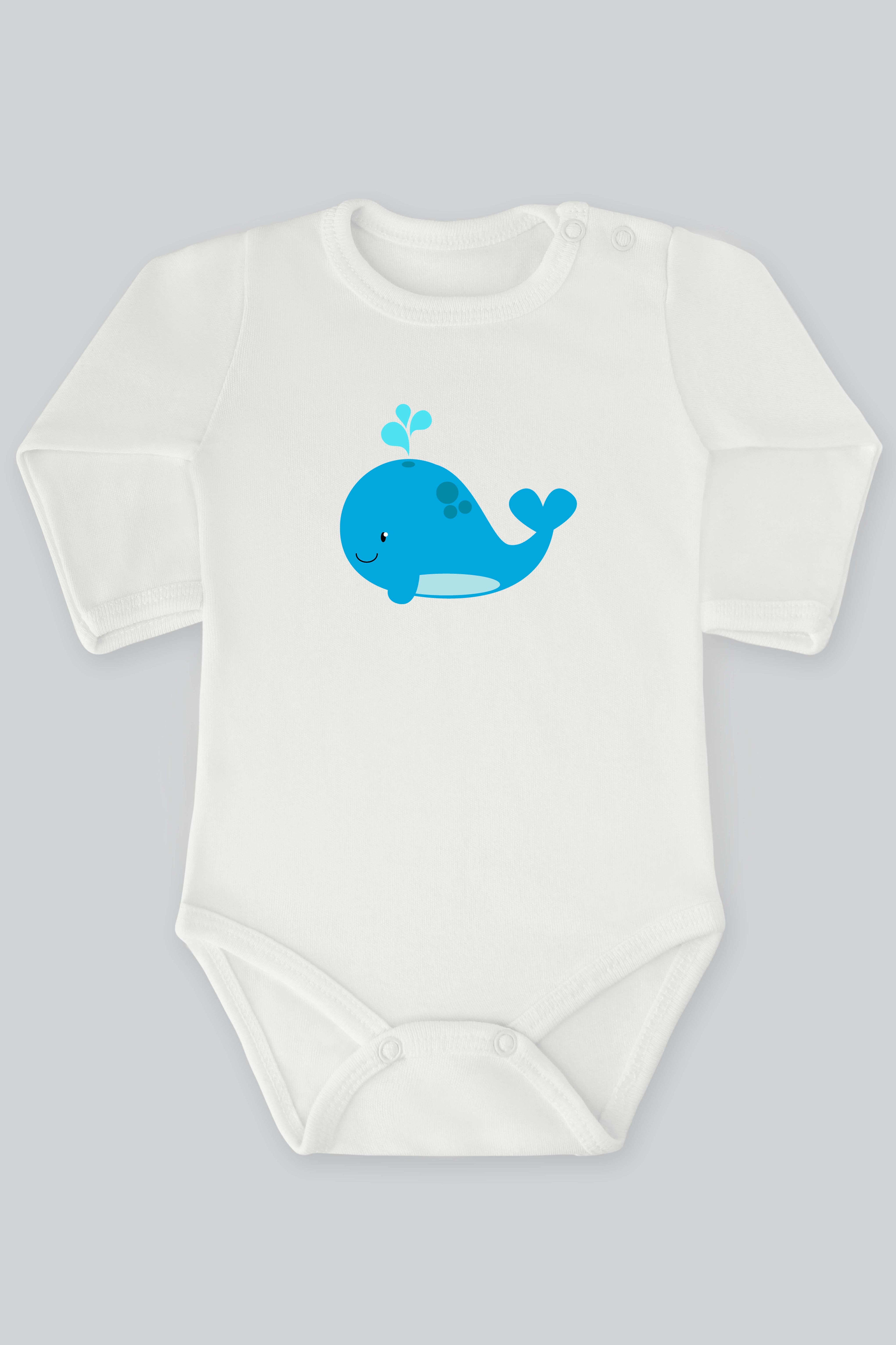 Sevimli Hayvanlar 42 Mavi Balina Baskılı Bebek Çıt çıtlı Zıbın Badi %100 Pamuk