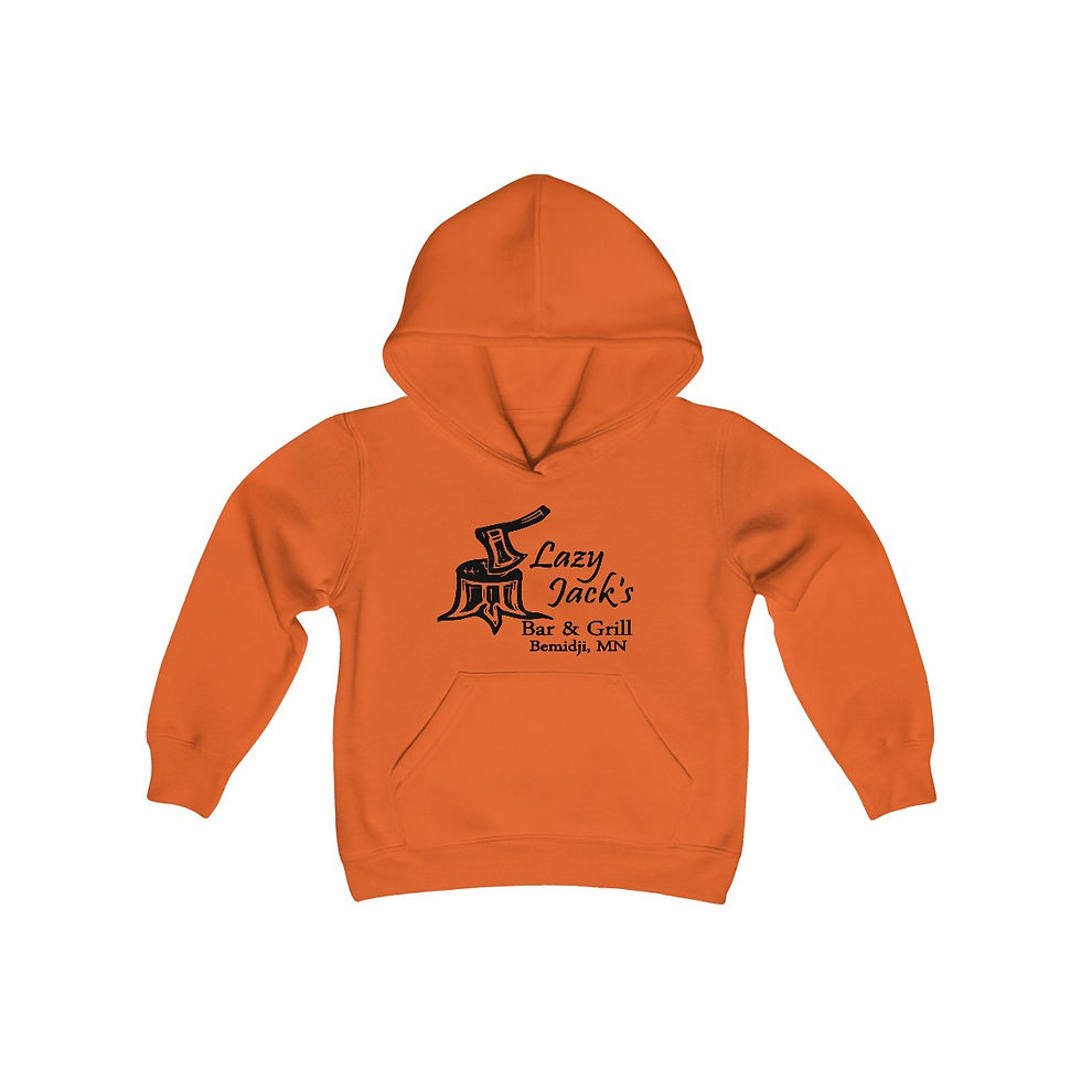 Thumbnail: Lazy Jacks Double Sided Black Logo Youth Heavy Blend Hooded Sweatshirt