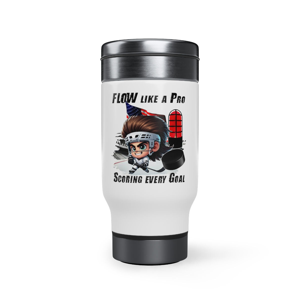 Hockey Flow Stainless Steel Travel Mug with Handle, 14oz