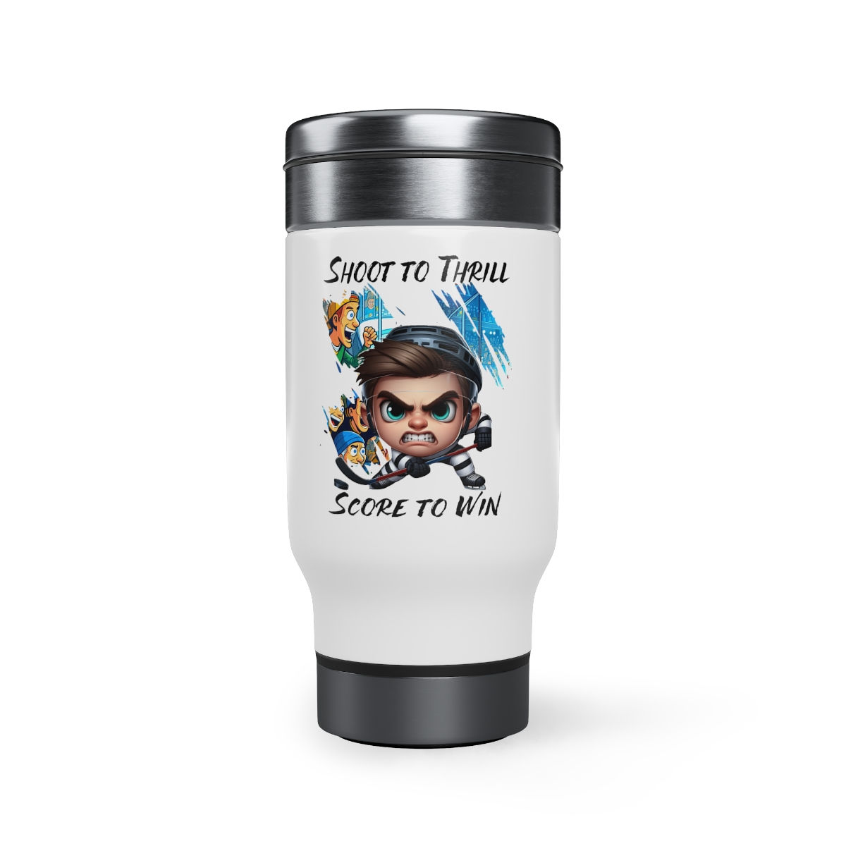 Hockey Shoot to Thrill Stainless Steel Travel Mug with Handle, 14oz