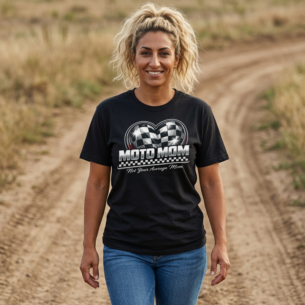 Moto Mom Checkered Heart Unisex Garment-Dyed T-shirt
